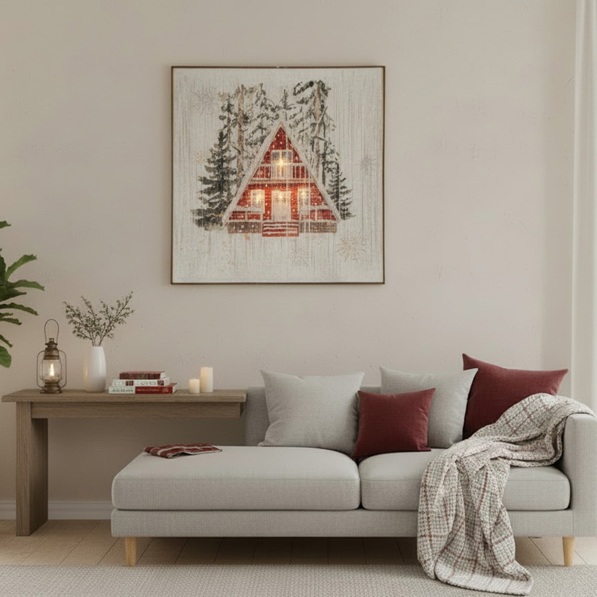 LED Thread Framed Wall Art Winter Cabin, Winter, Wall Decor, Holiday Decor