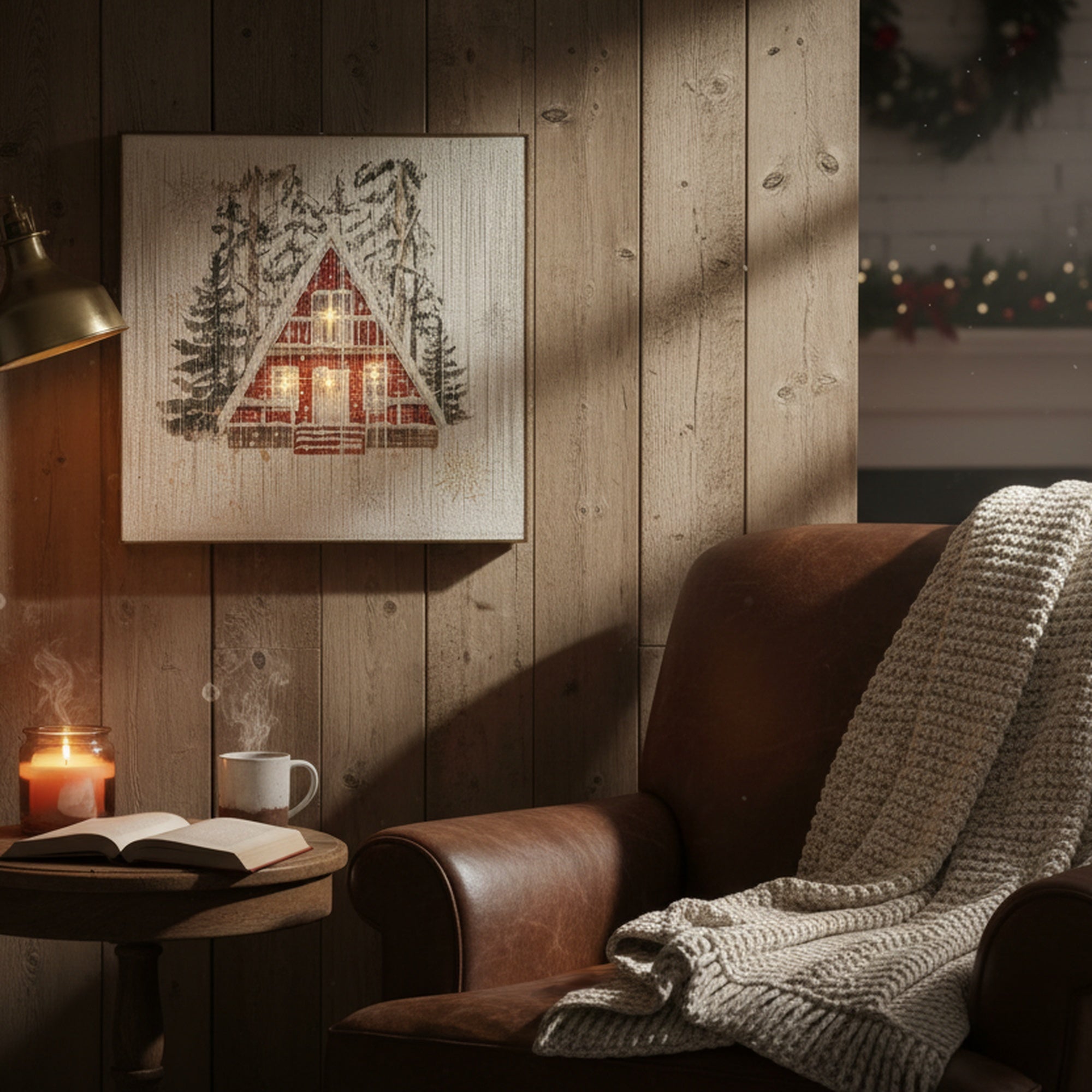 LED Thread Framed Wall Art Winter Cabin, Winter, Wall Decor, Holiday Decor