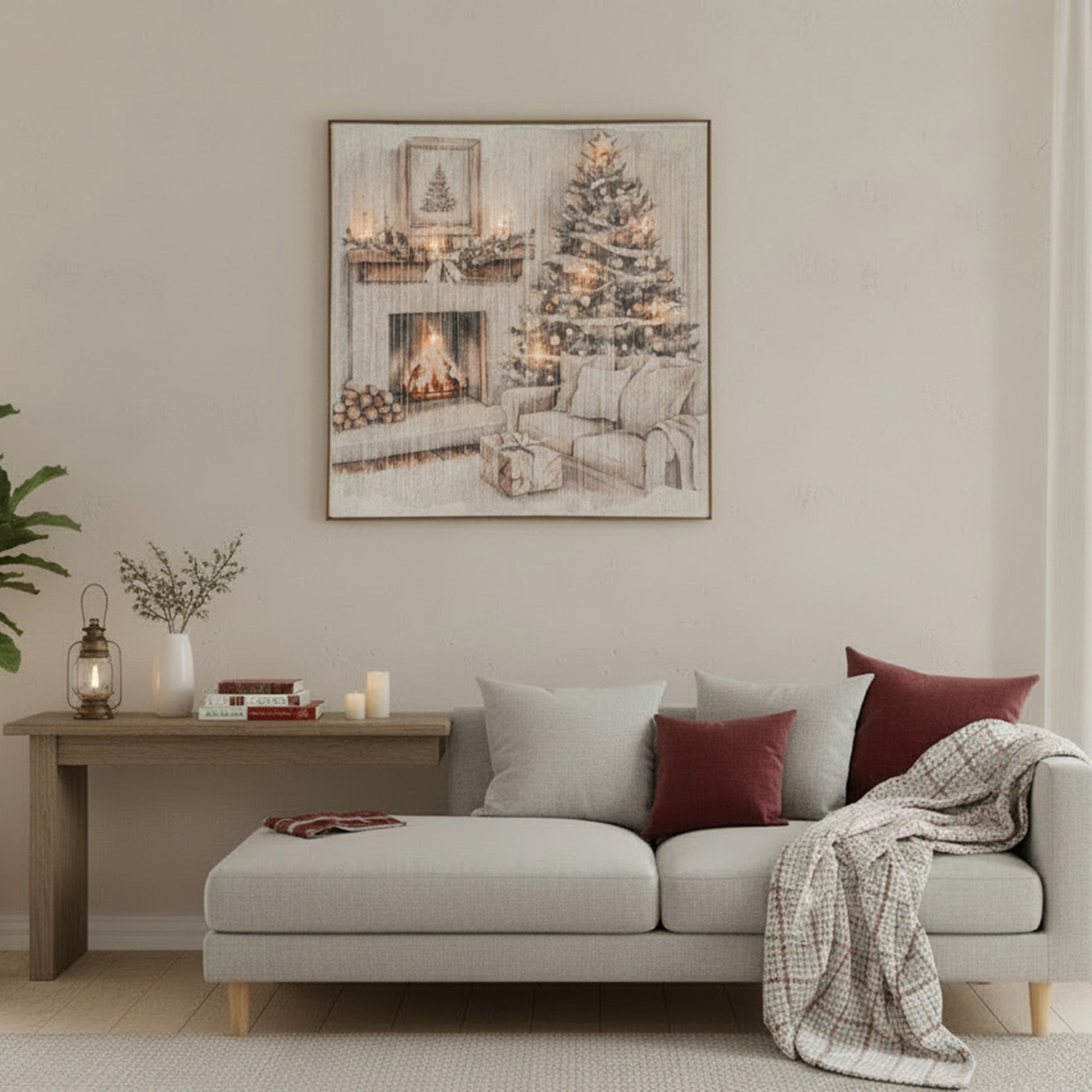 LED Thread Framed Wall Art Cozy Fireplace, Wall Decor, Holiday Decor