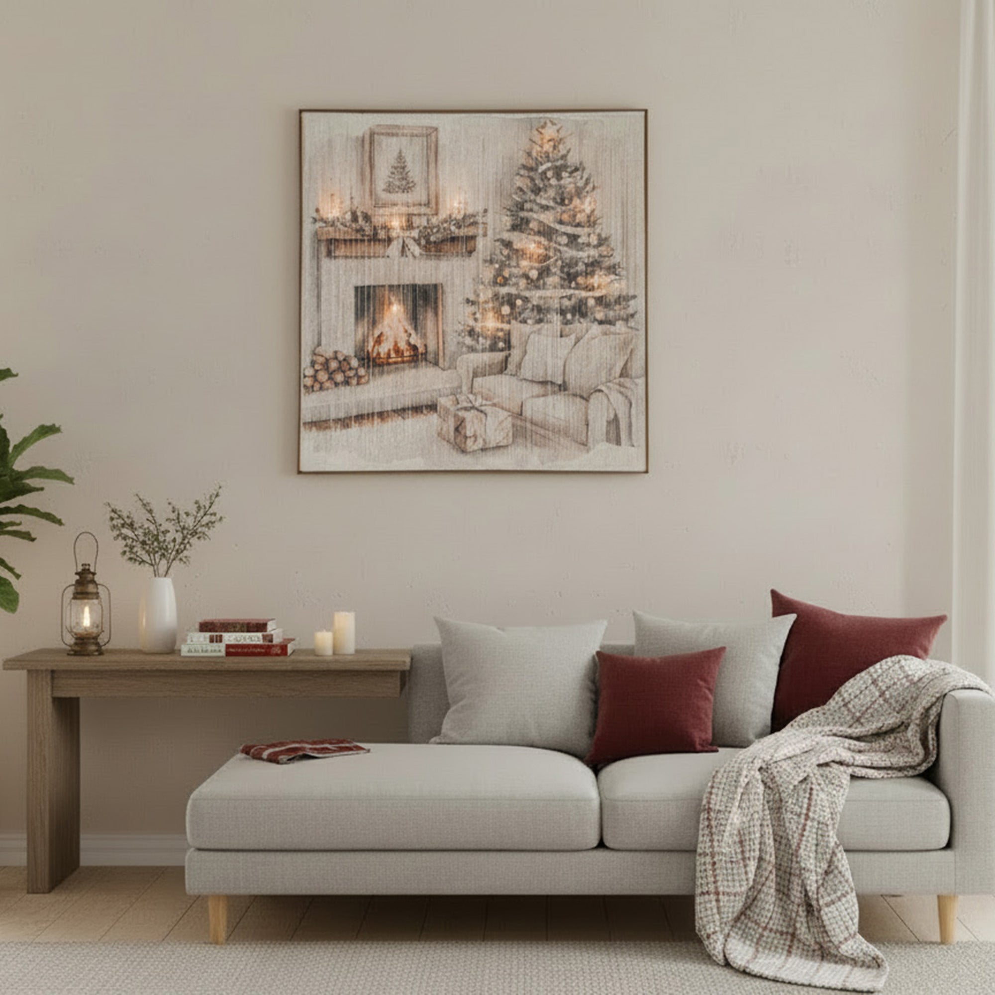 LED Thread Framed Wall Art Cozy Fireplace, Wall Decor, Holiday Decor