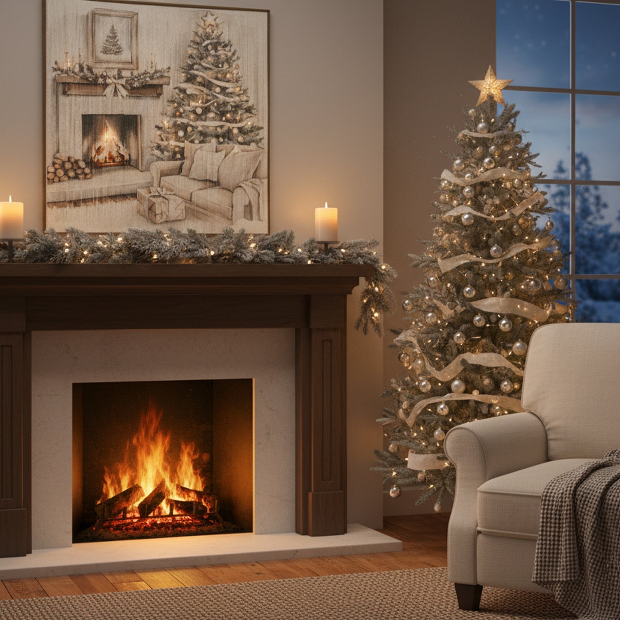 LED Thread Framed Wall Art Cozy Fireplace, Wall Decor, Holiday Decor
