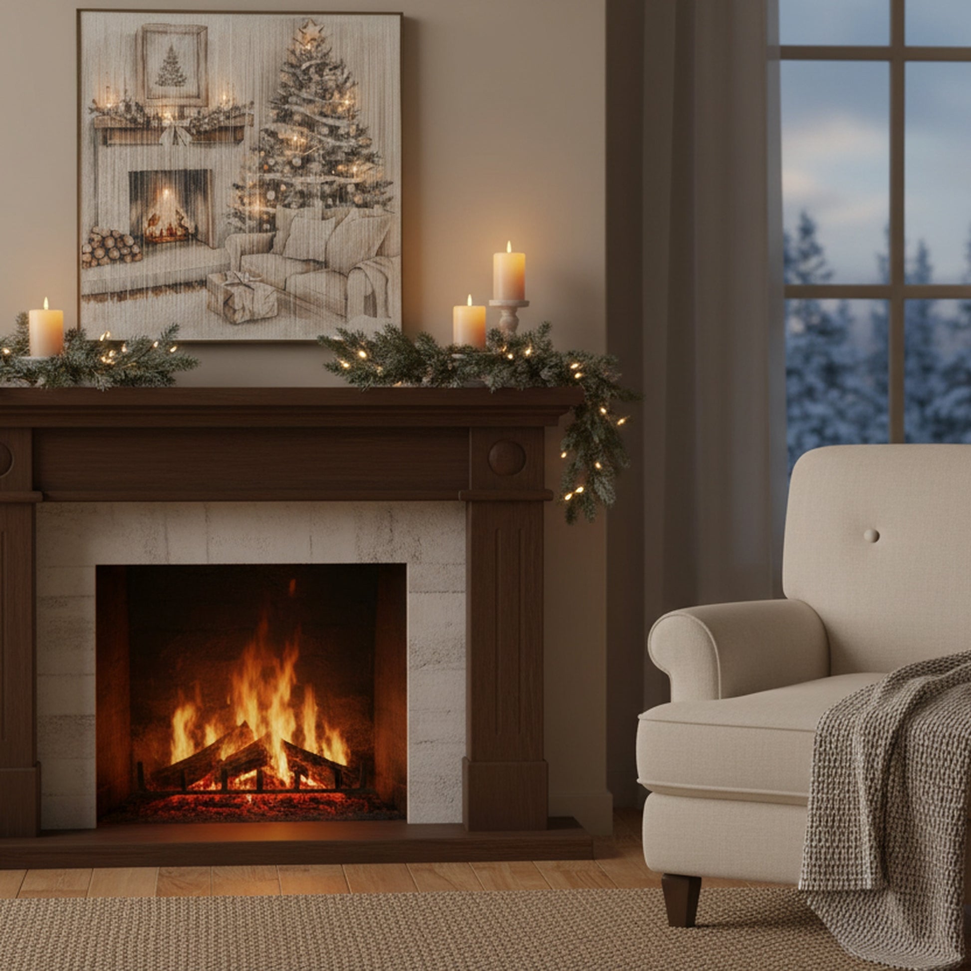LED Thread Framed Wall Art Cozy Fireplace, Wall Decor, Holiday Decor
