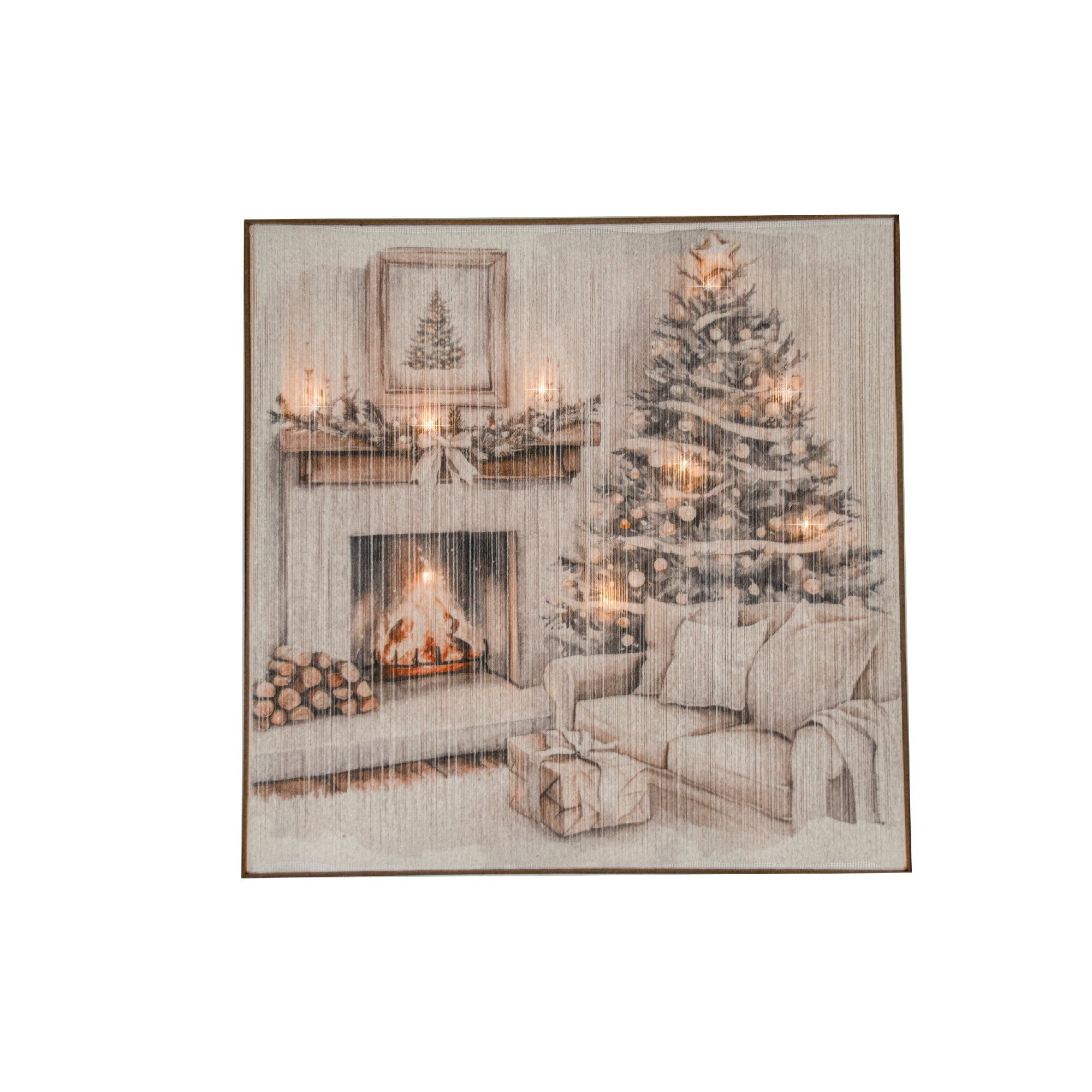 LED Thread Framed Wall Art Cozy Fireplace, Wall Decor, Holiday Decor