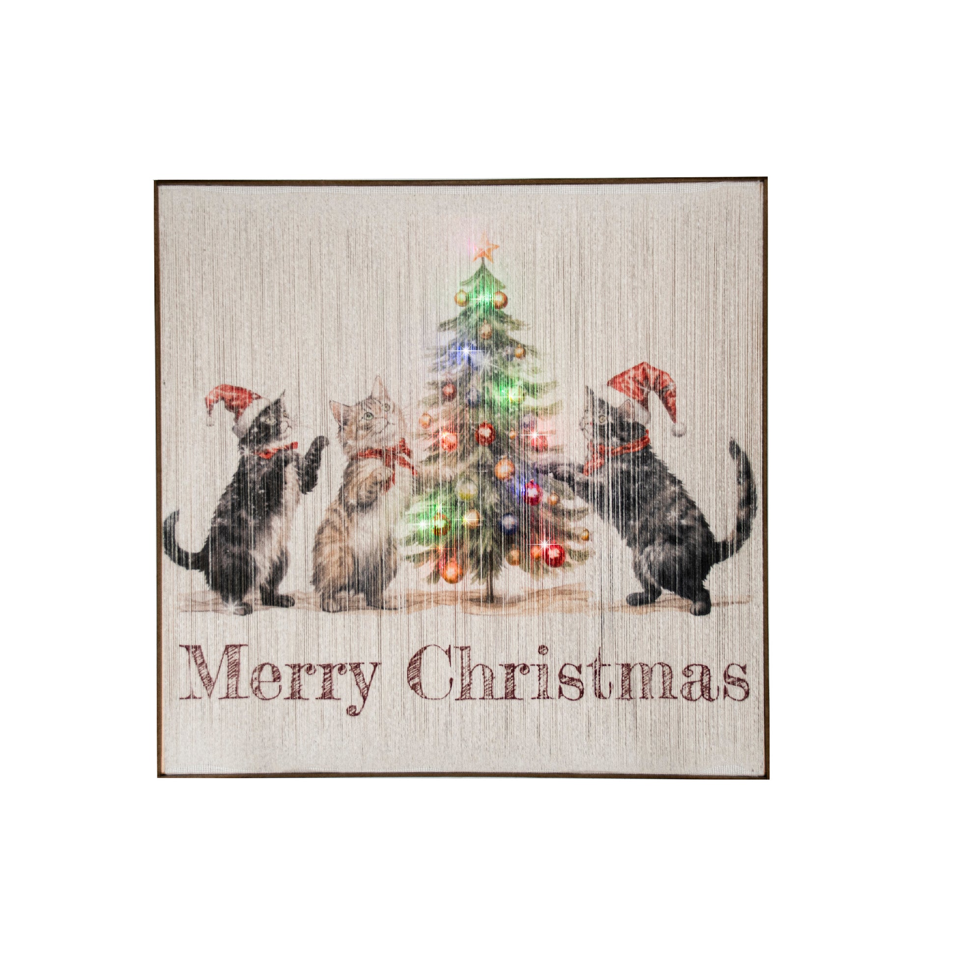 LED Thread Framed Wall Art Merry Christmas Tree with Cats, Christmas, Wall Decor, Holiday Decor