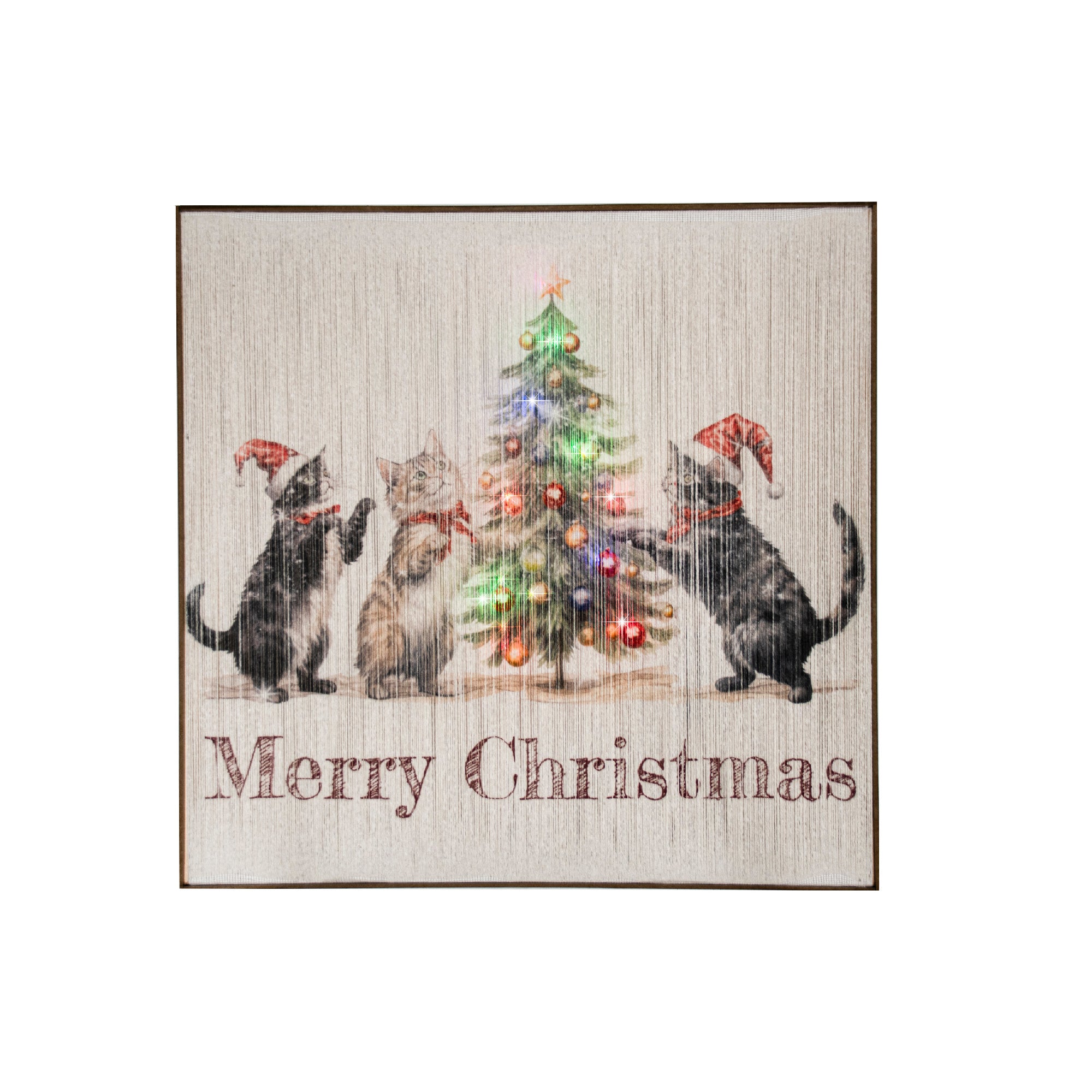LED Thread Framed Wall Art Merry Christmas Tree with Cats, Christmas, Wall Decor, Holiday Decor