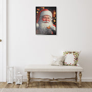 Recycled Paper Framed Wall Art Santa with Cookie – Christmas Wall Decor, Holiday Canvas, Eco-Friendly Artwork, Festive Winter Home Decoration