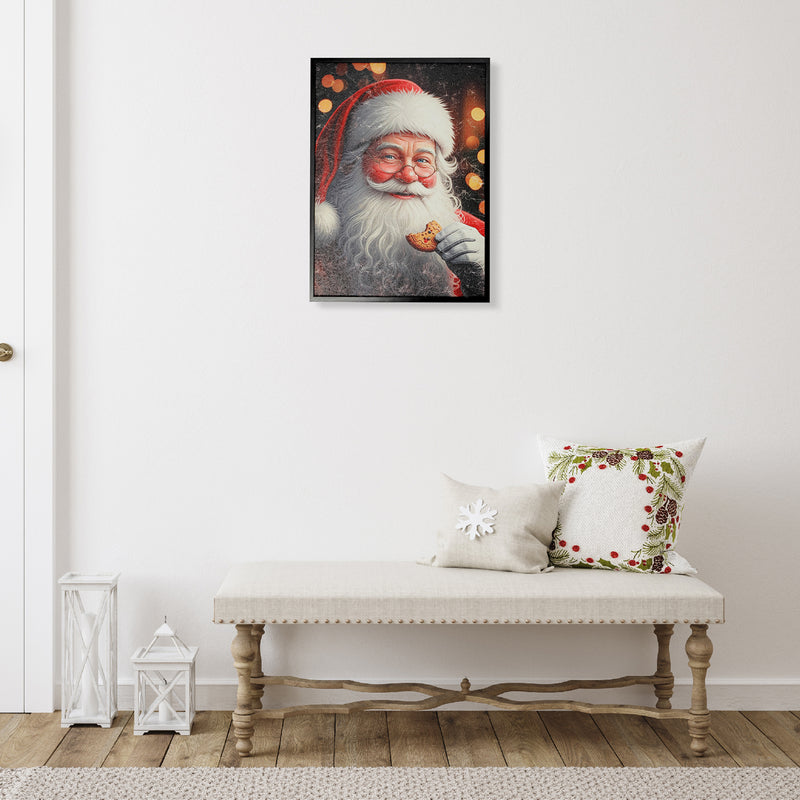 Recycled Paper Framed Wall Art (Santa With A Cookie)