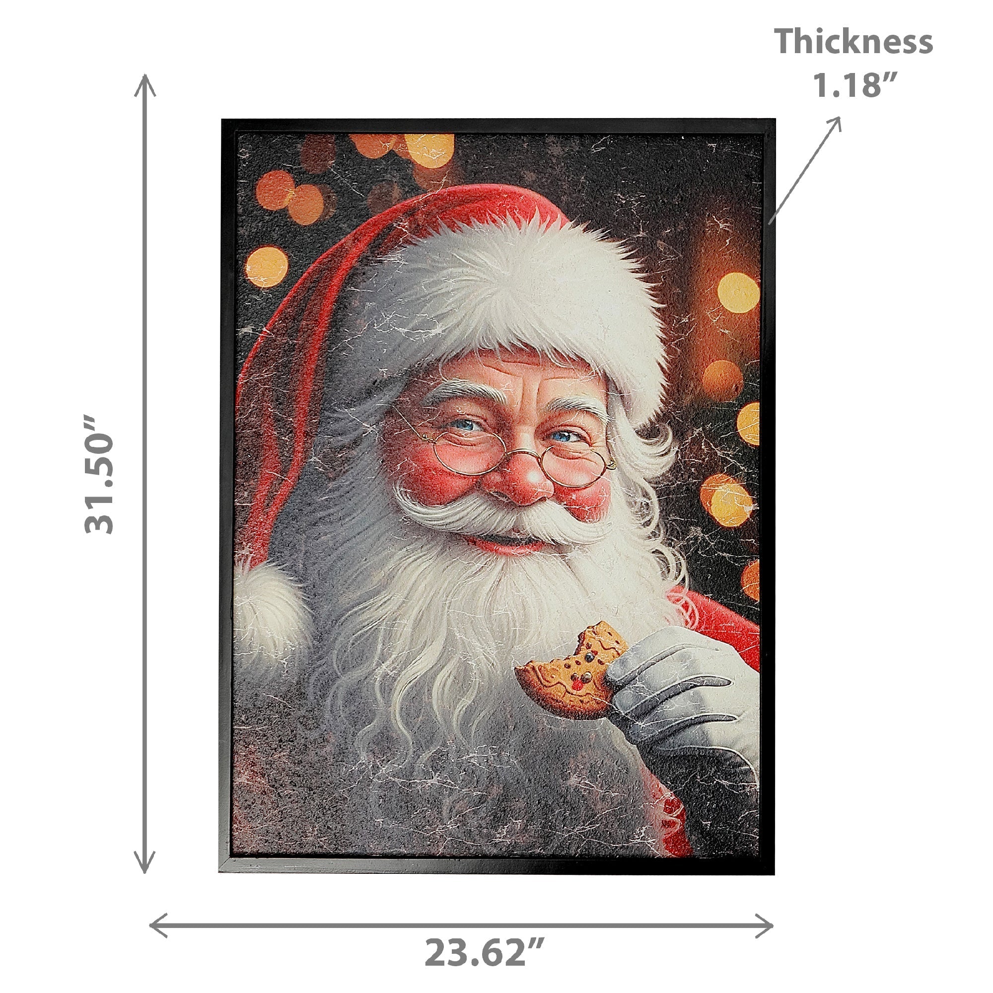 Recycled Paper Framed Wall Art Santa with Cookie – Christmas Wall Decor, Holiday Canvas, Eco-Friendly Artwork, Festive Winter Home Decoration