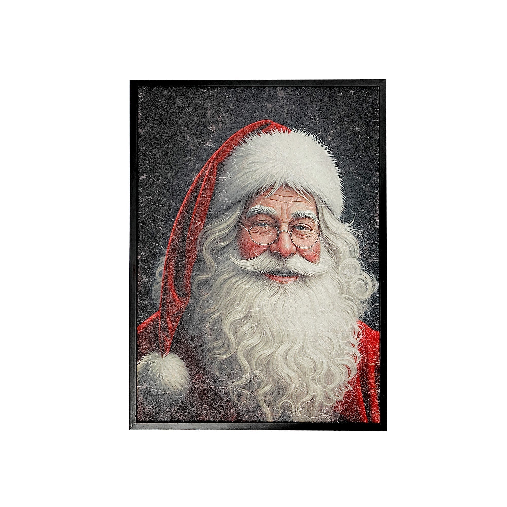 Recycled Paper Framed Wall Art Santa Portrait – Christmas Wall Decor, Holiday Canvas Artwork, Eco-Friendly Christmas Decoration, Festive Home Accent