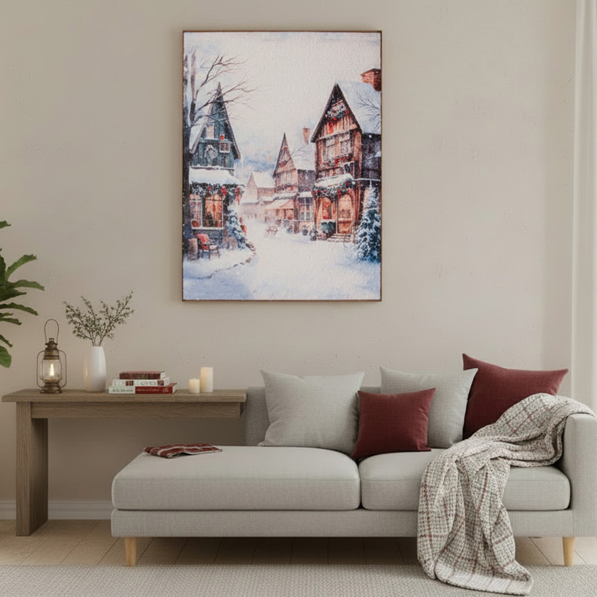 Recycled Paper Framed Wall Art Winter Village, Winter, Wall Decor, Holiday Decor