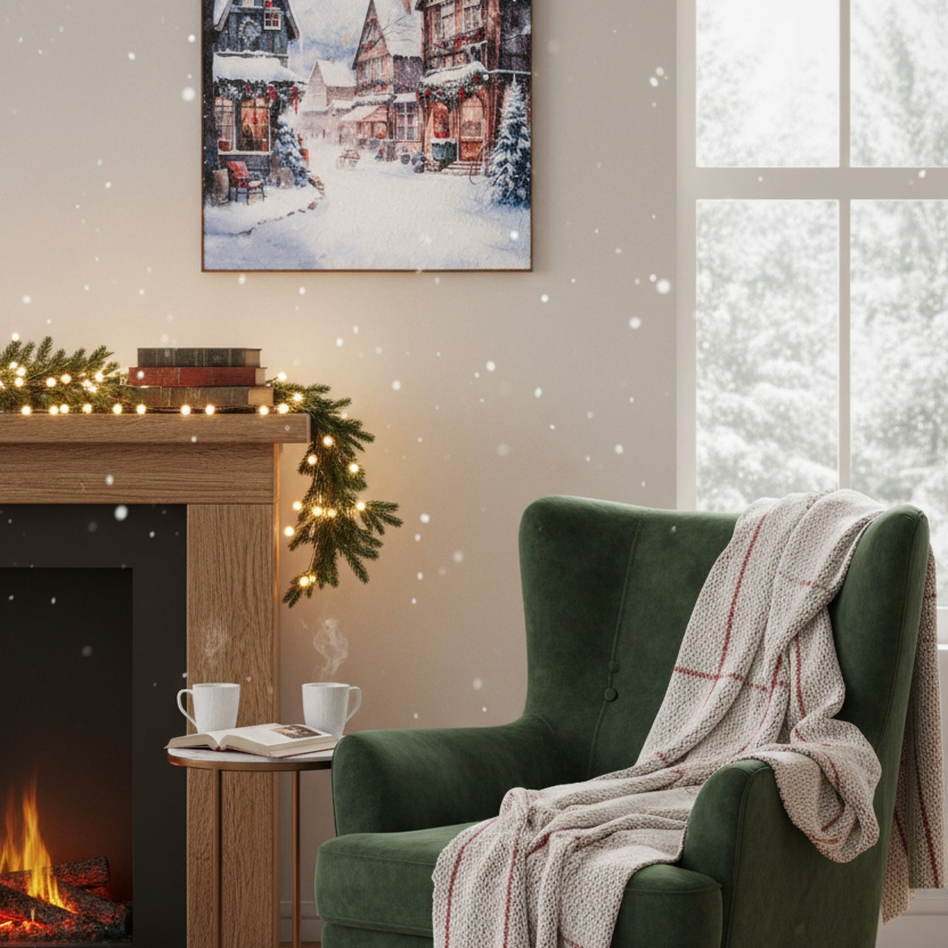 Recycled Paper Framed Wall Art Winter Village, Winter, Wall Decor, Holiday Decor