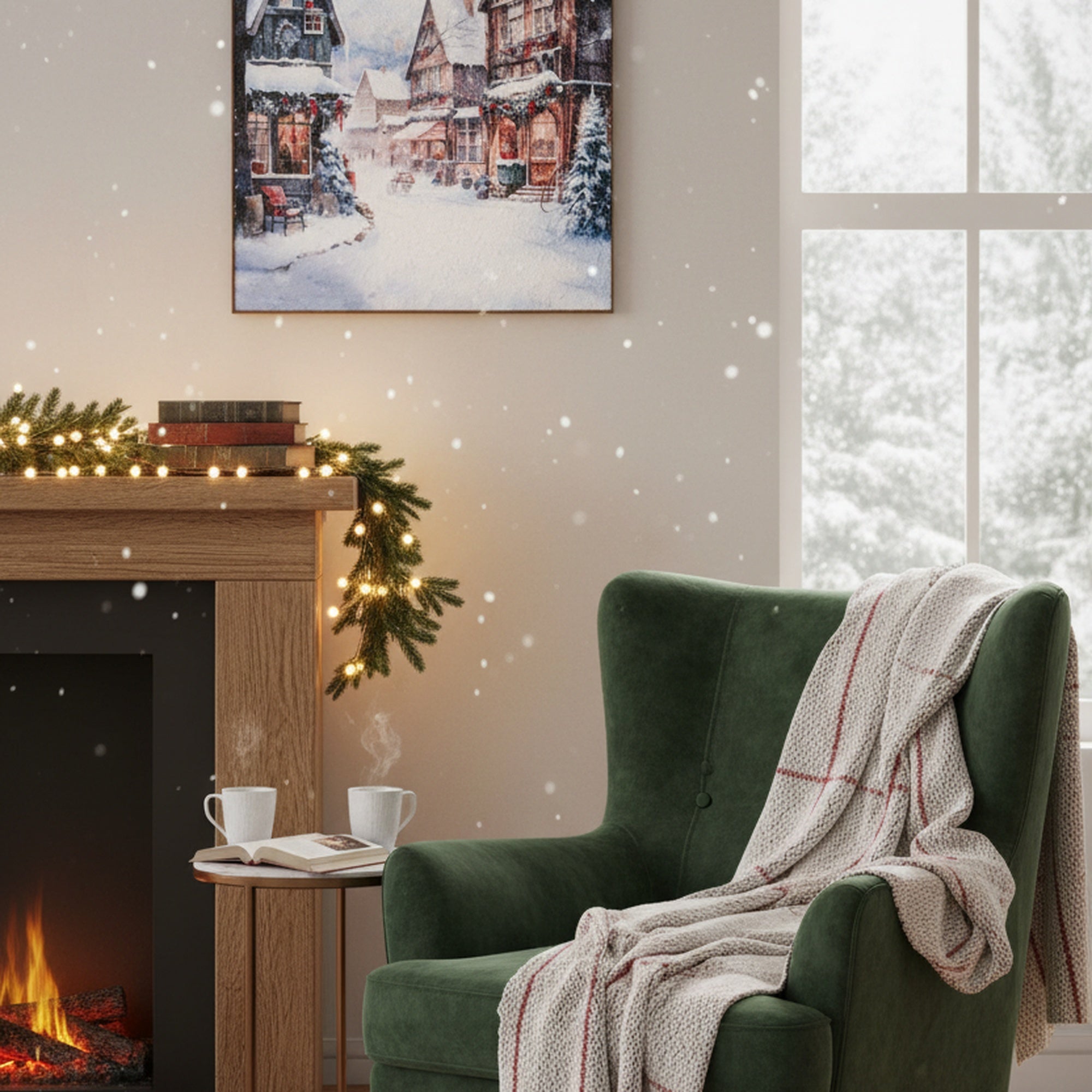 Recycled Paper Framed Wall Art Winter Village, Winter, Wall Decor, Holiday Decor