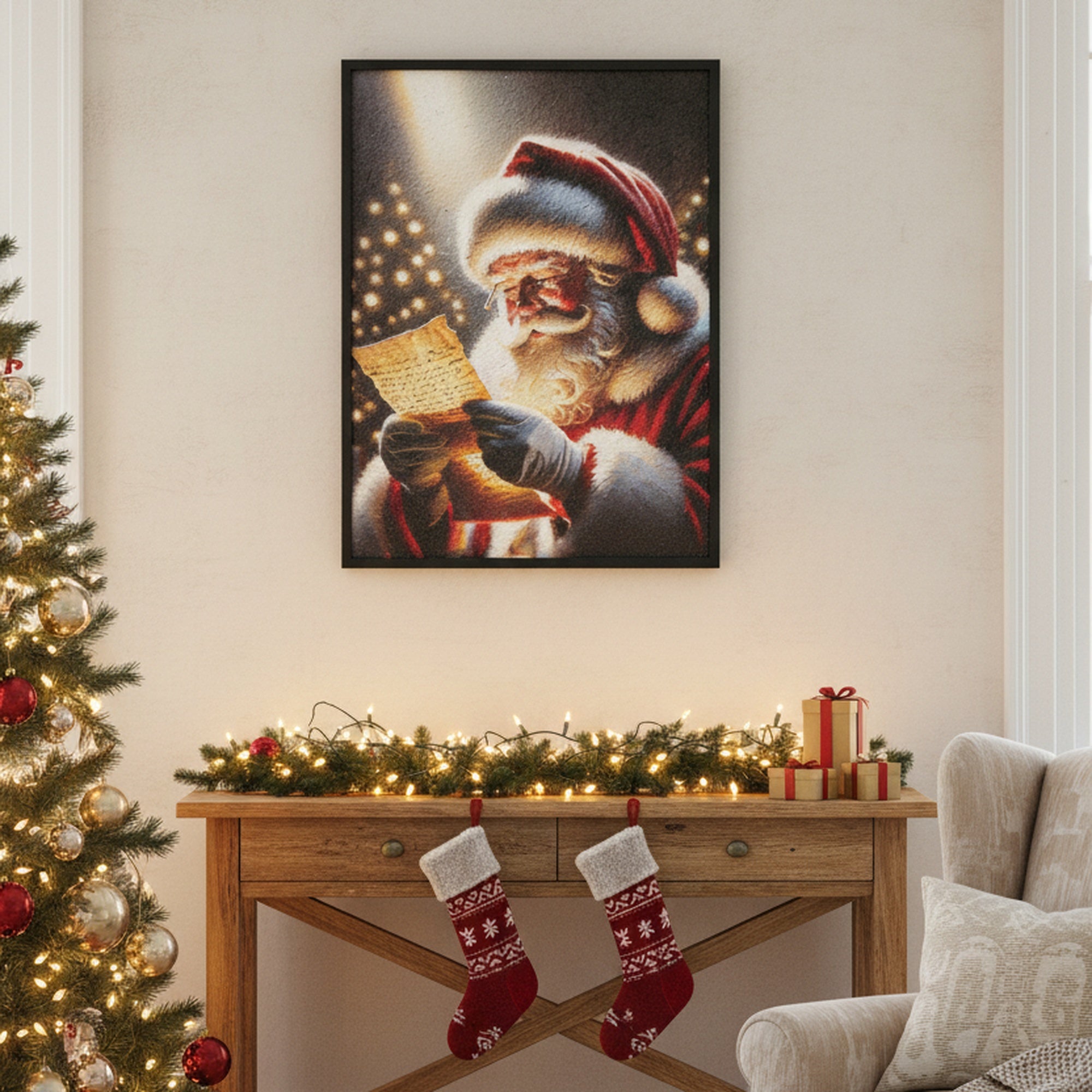 Recycled Paper Framed Wall Art Santa's List, Christmas, Wall Decor, Holiday Decor