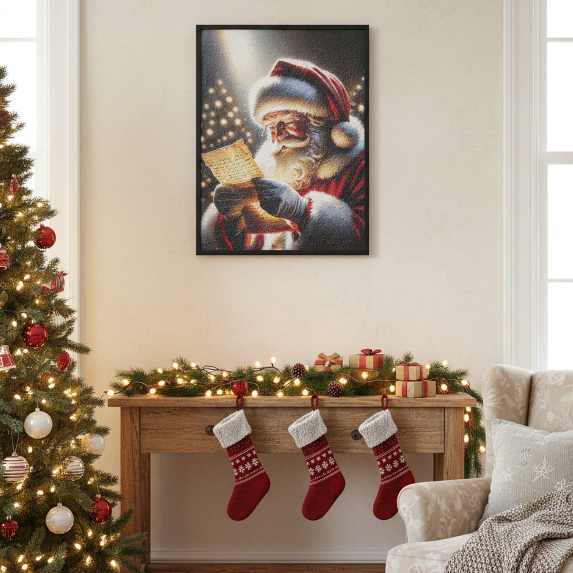 Recycled Paper Framed Wall Art Santa's List, Christmas, Wall Decor, Holiday Decor