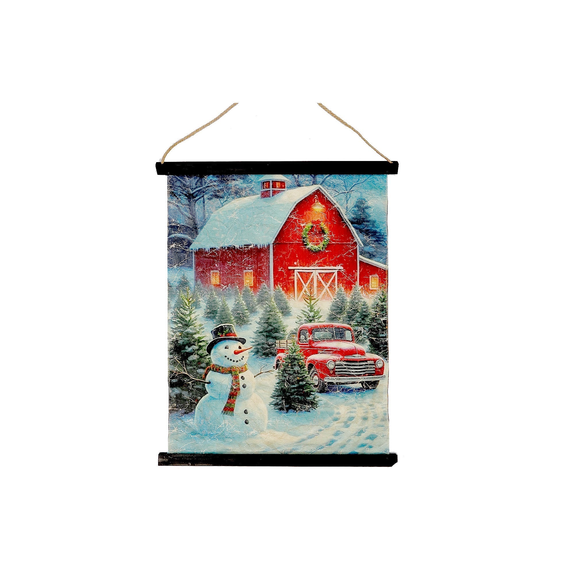 Crinkle Paper Wall Hanger Snowman at the Barn – Christmas Wall Decor, Holiday Paper Art, Festive Winter Decoration, Seasonal Home Accent