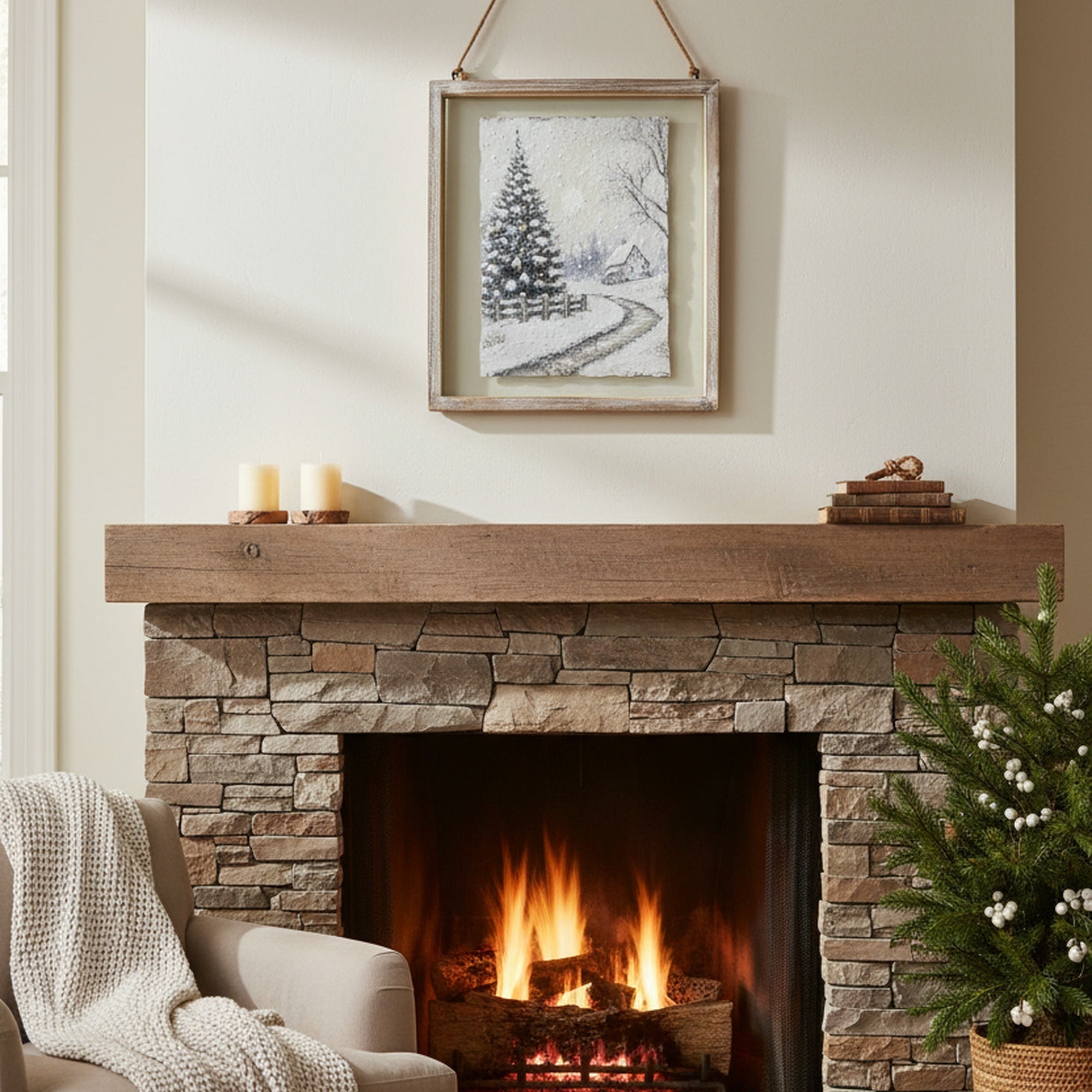 Glass Framed Handmade Paper Wall Art Winter Lane, Winter, Wall Decor, Holiday Decor