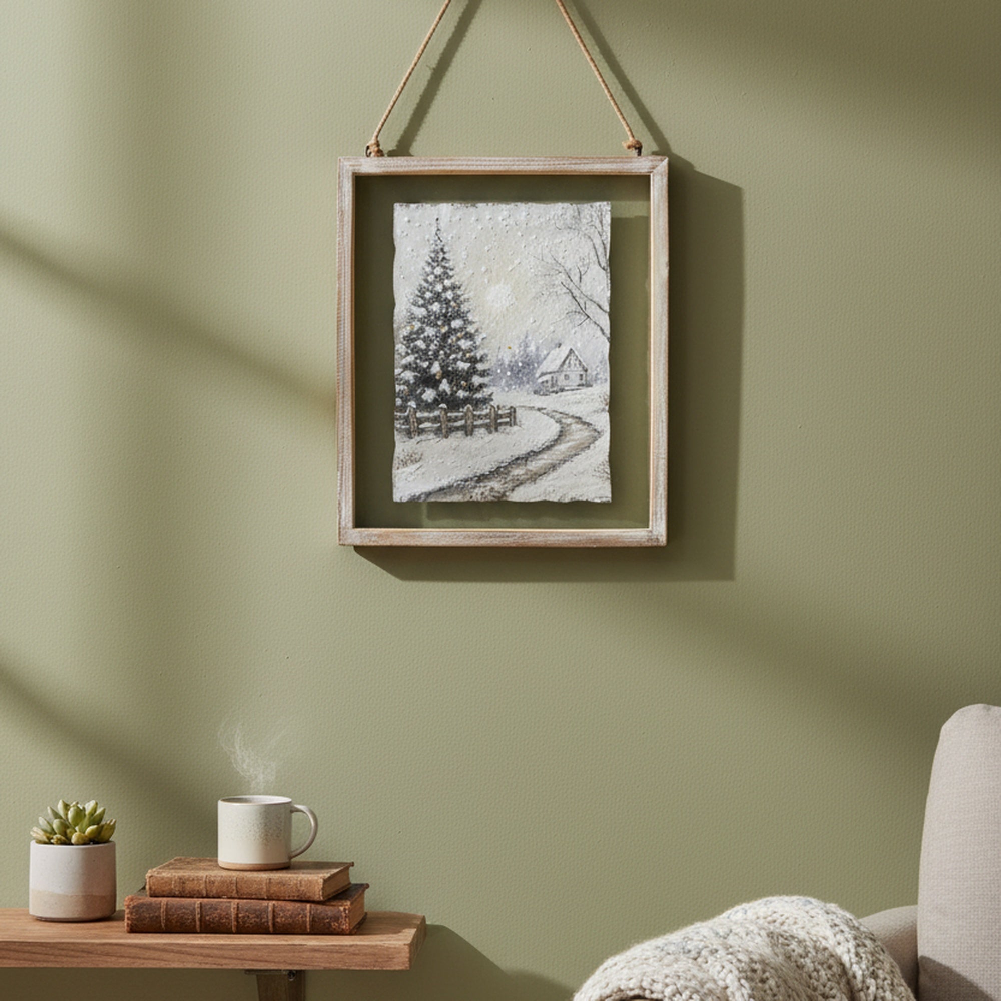 Glass Framed Handmade Paper Wall Art Winter Lane, Winter, Wall Decor, Holiday Decor