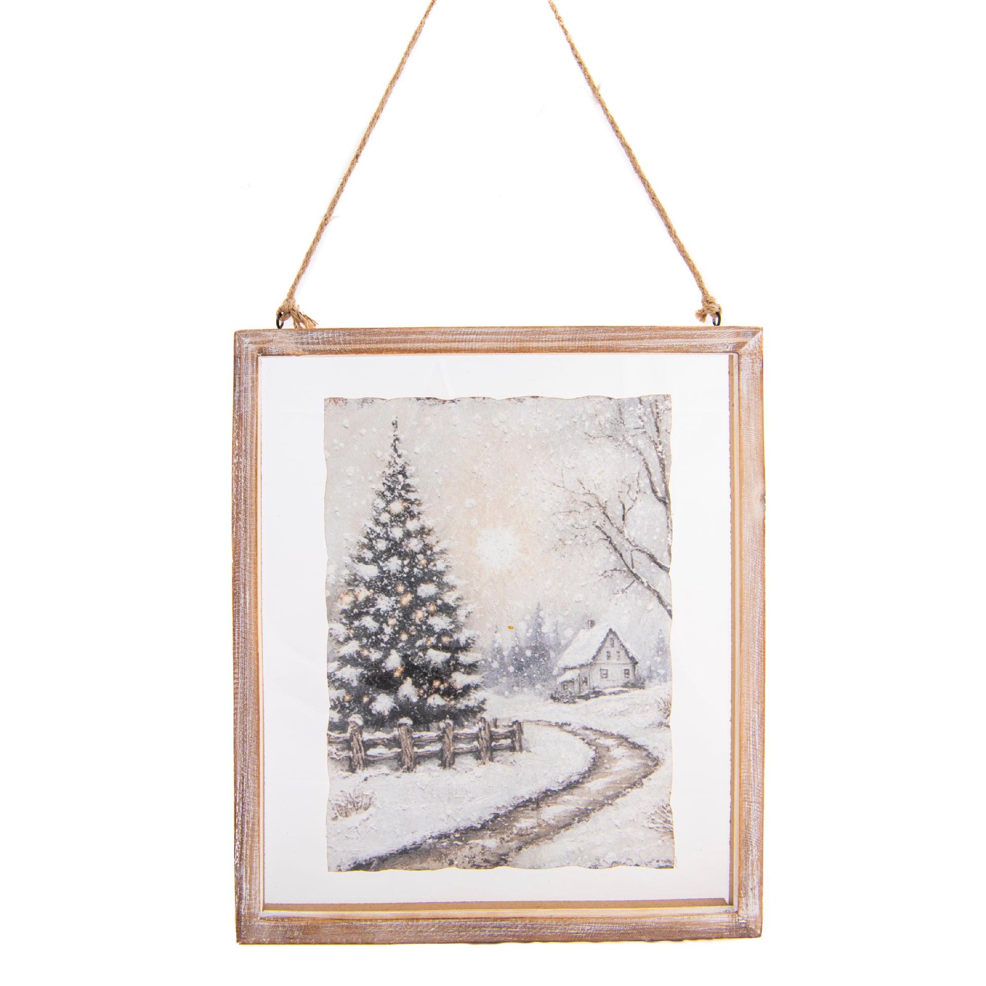 Glass Framed Handmade Paper Wall Art Winter Lane, Winter, Wall Decor, Holiday Decor