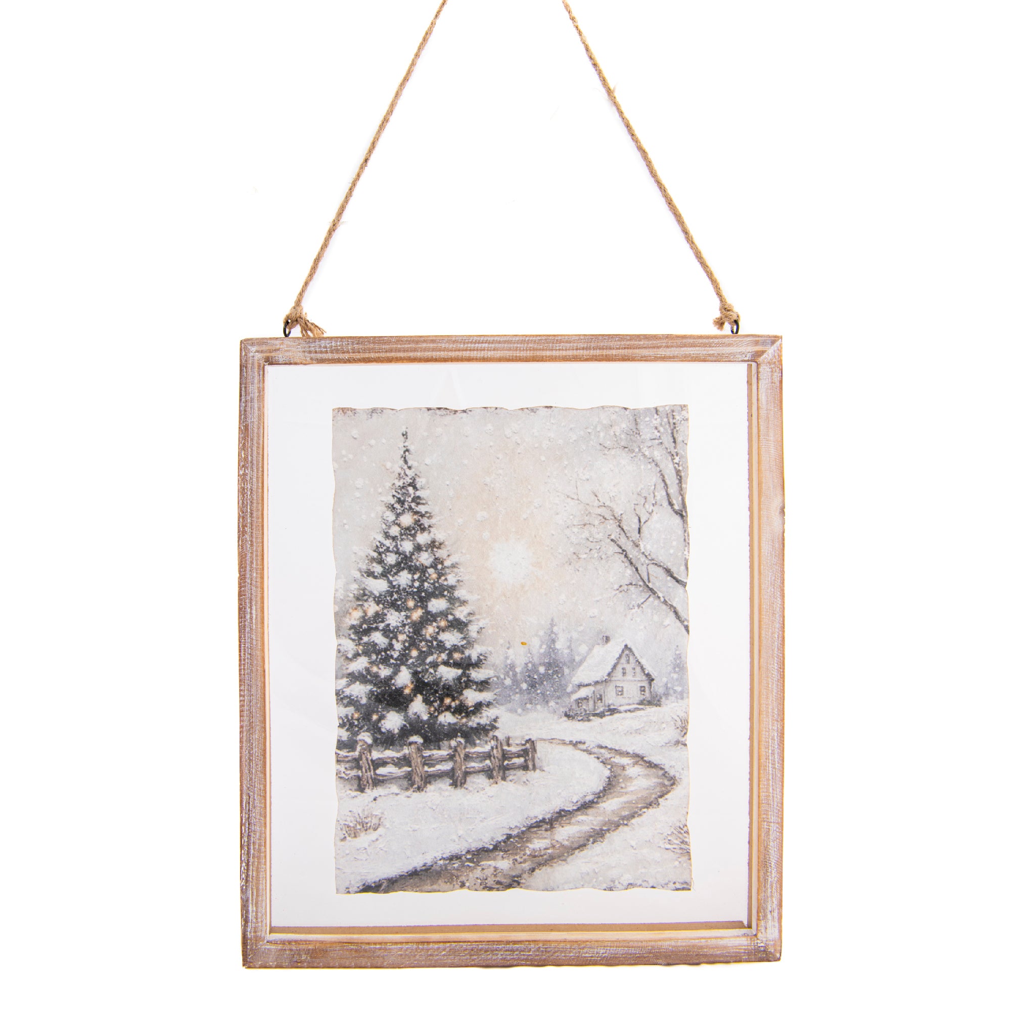 Glass Framed Handmade Paper Wall Art Winter Lane, Winter, Wall Decor, Holiday Decor
