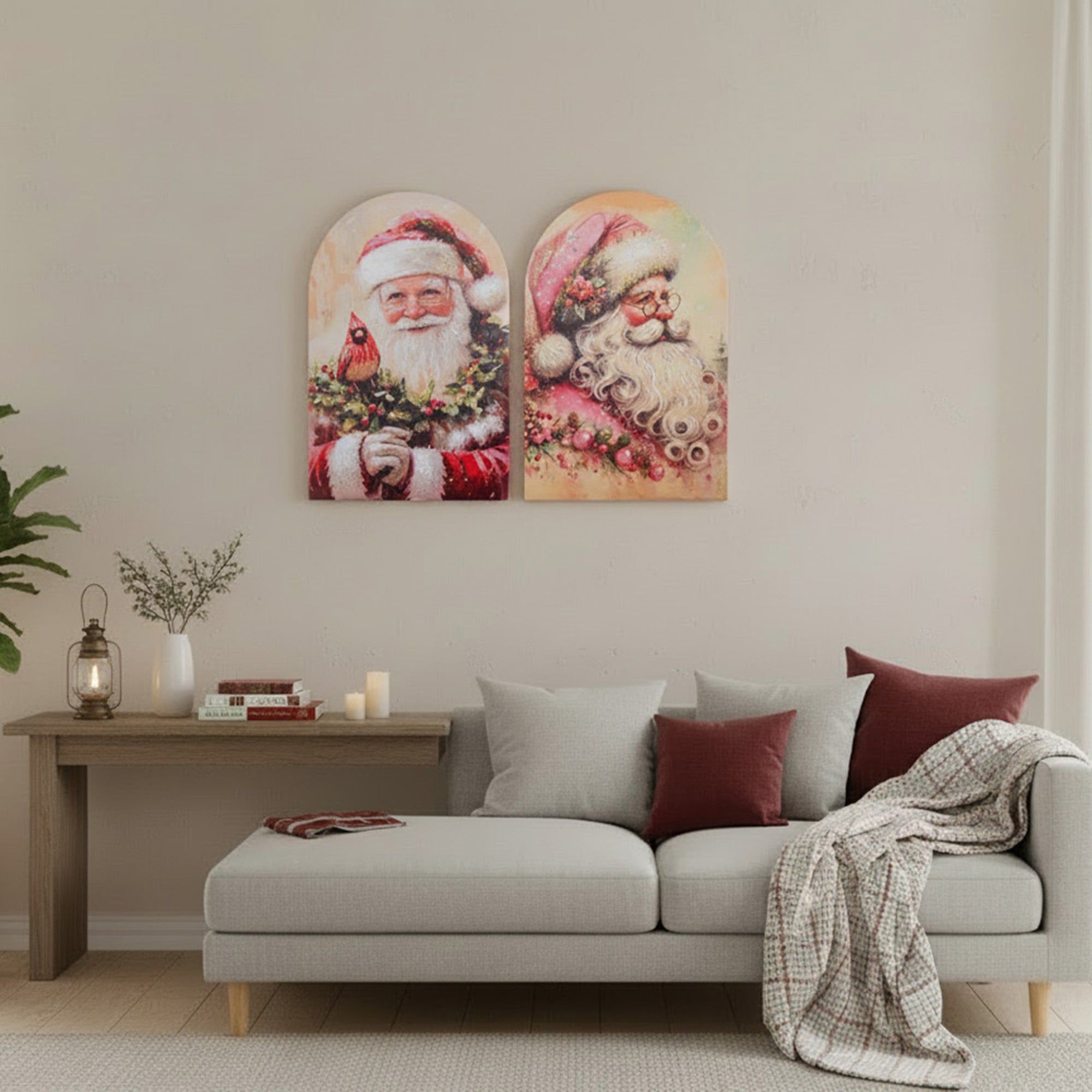 Arched Framed Wall Art Santa Assorted, Christmas, Wall Decor, Holiday Decor- Set of 2