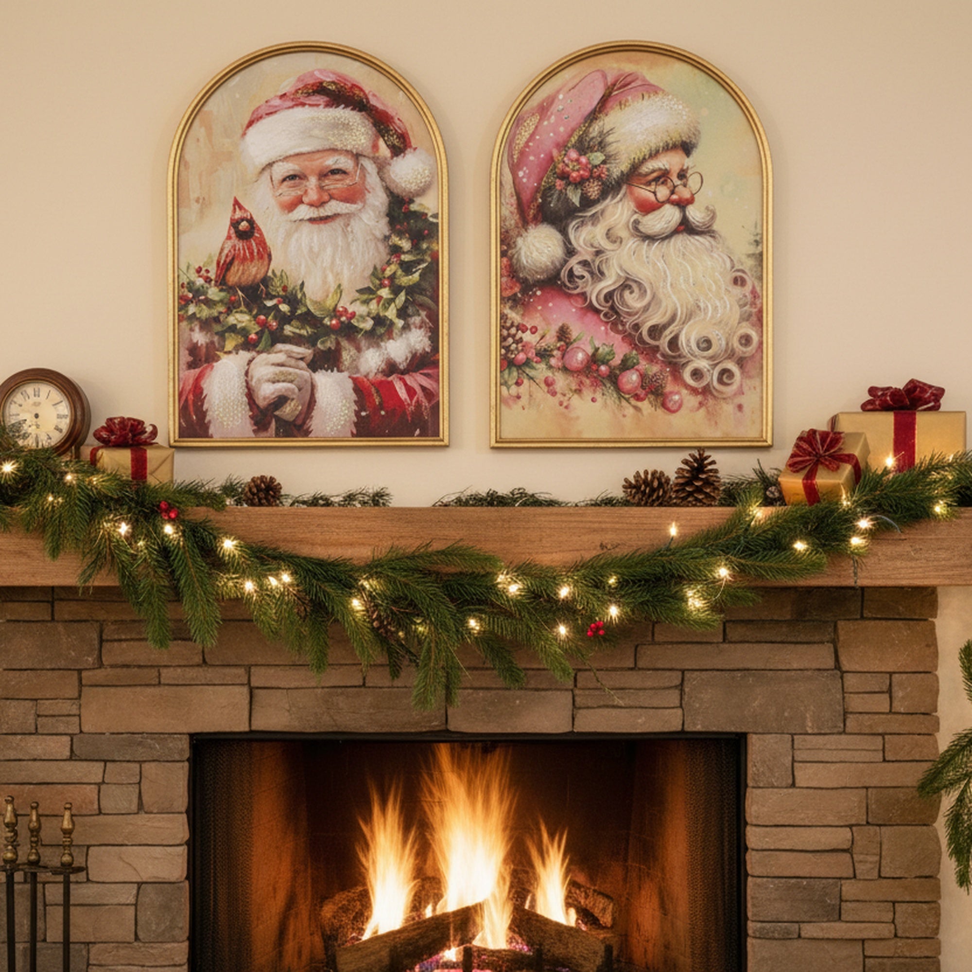 Arched Framed Wall Art Santa Assorted, Christmas, Wall Decor, Holiday Decor- Set of 2