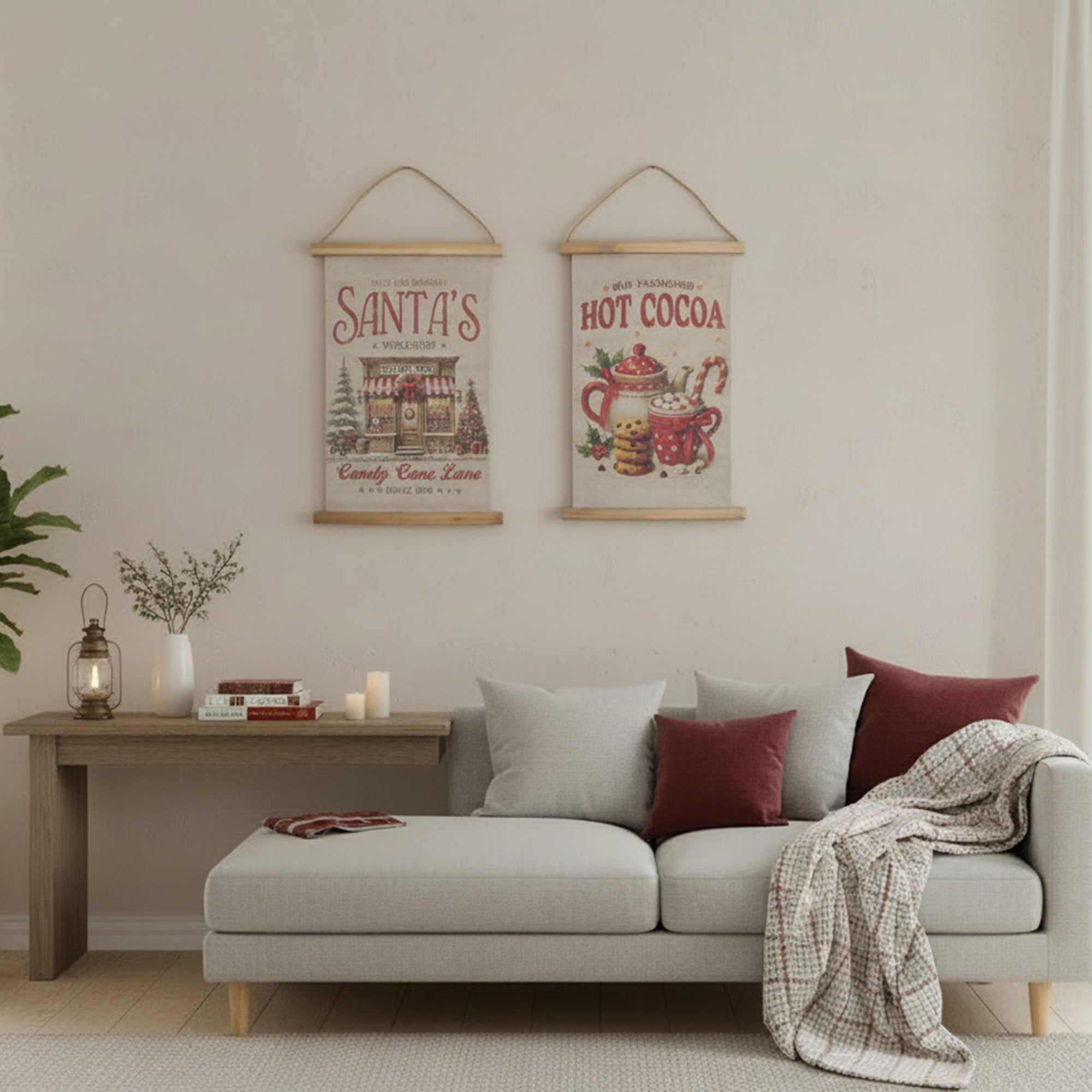 Wall Scroll Santa's Workshop / Hot Cocoa Assorted, Christmas, Holiday Decor- Set of 2
