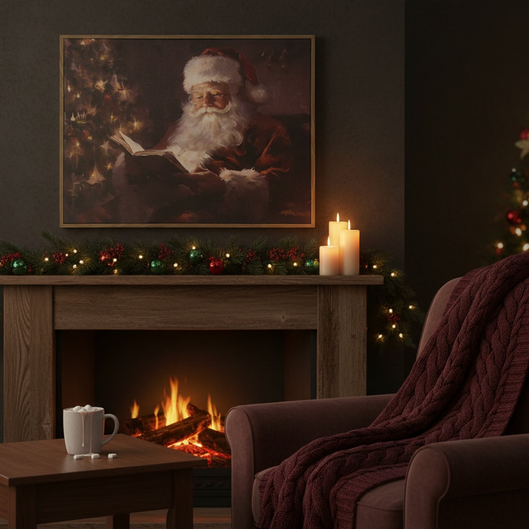 Canvas Wall Art Reading Santa, Christmas, Wall Decor, Holiday Decor