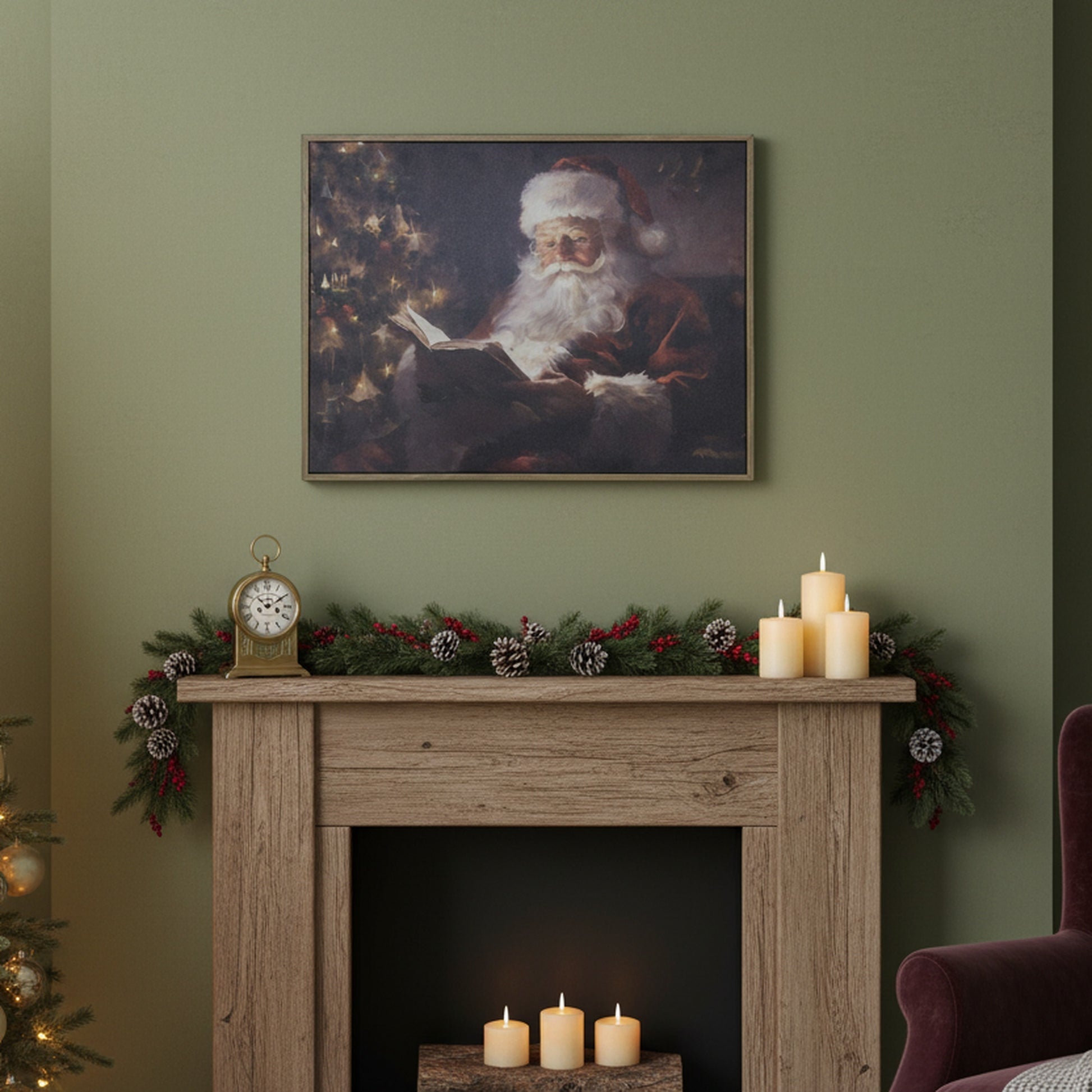 Canvas Wall Art Reading Santa, Christmas, Wall Decor, Holiday Decor
