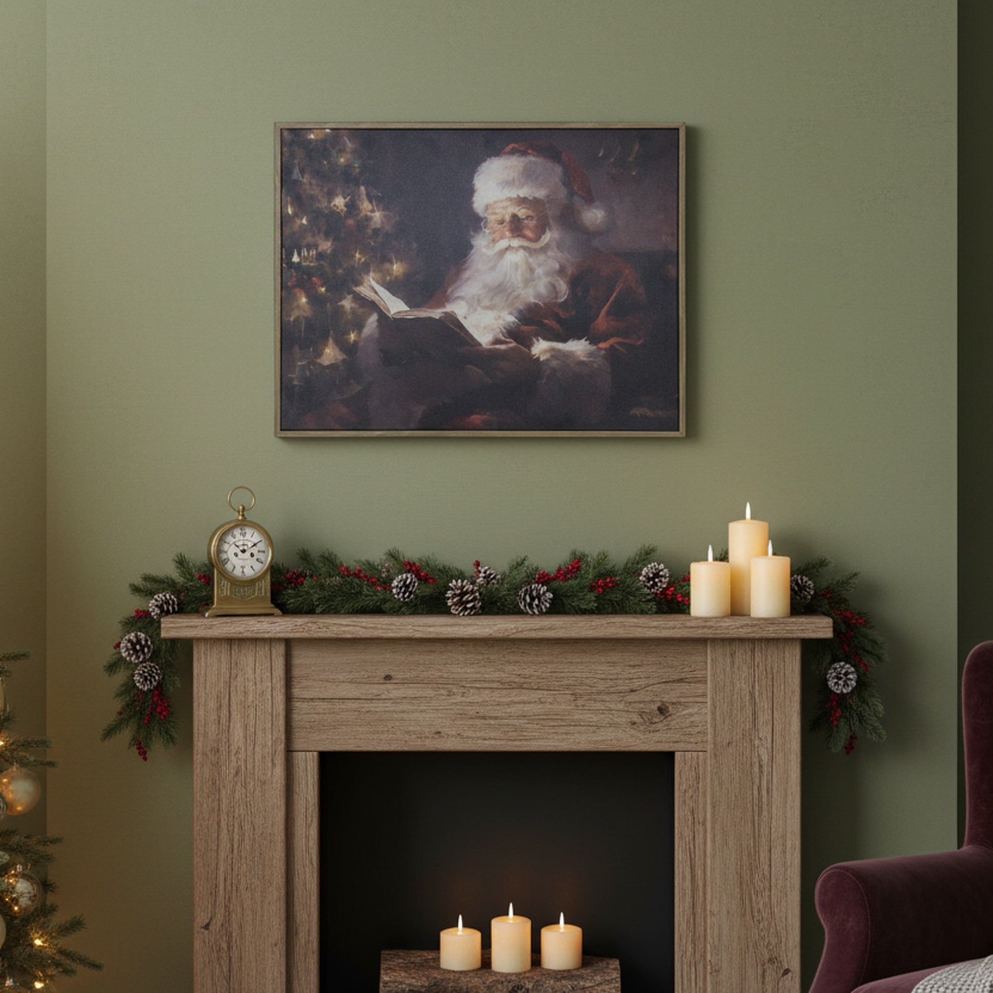 Canvas Wall Art Reading Santa, Christmas, Wall Decor, Holiday Decor