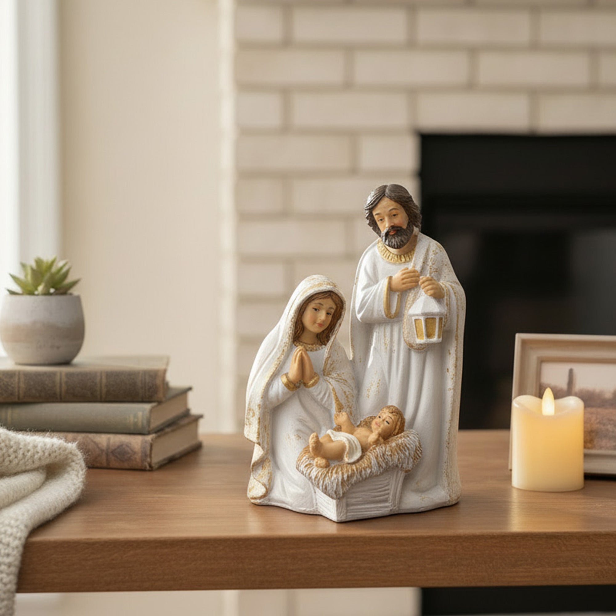 Polyresin Holy Family, Christmas, Figurine, Holiday Decor - Set of 2