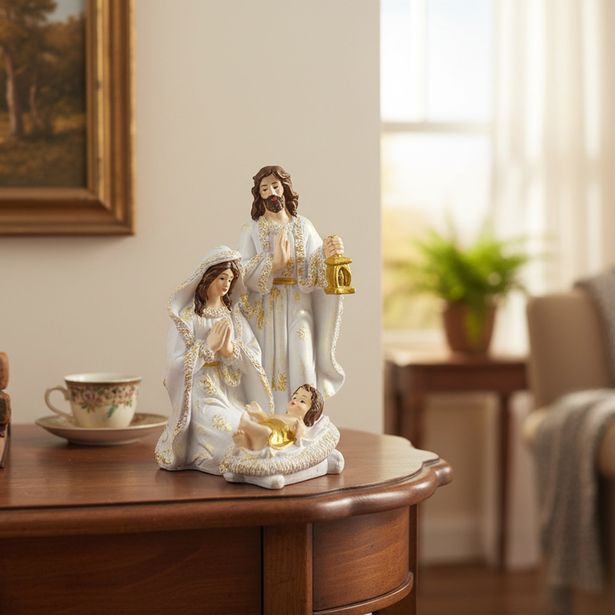 Polyresin Holy Family, Christmas, Figurine, Holiday Decor - Set of 2