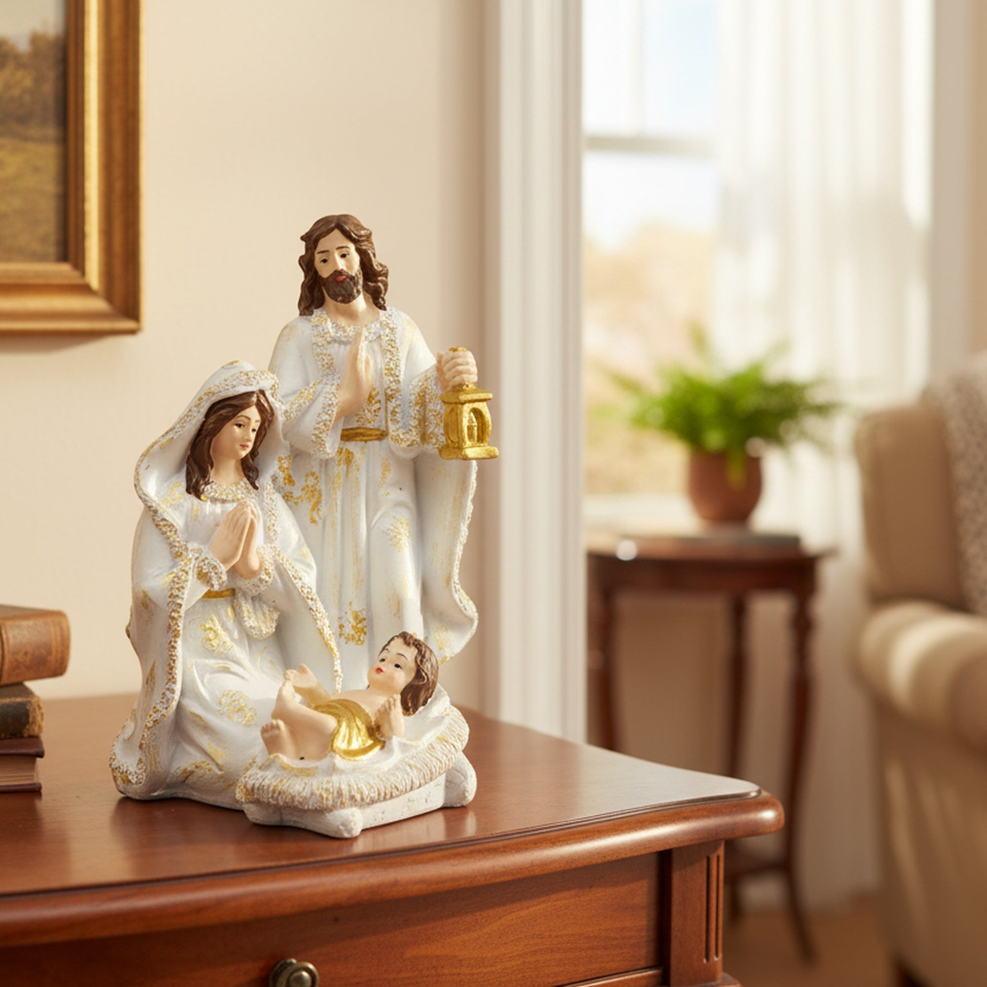 Polyresin Holy Family, Christmas, Figurine, Holiday Decor - Set of 2