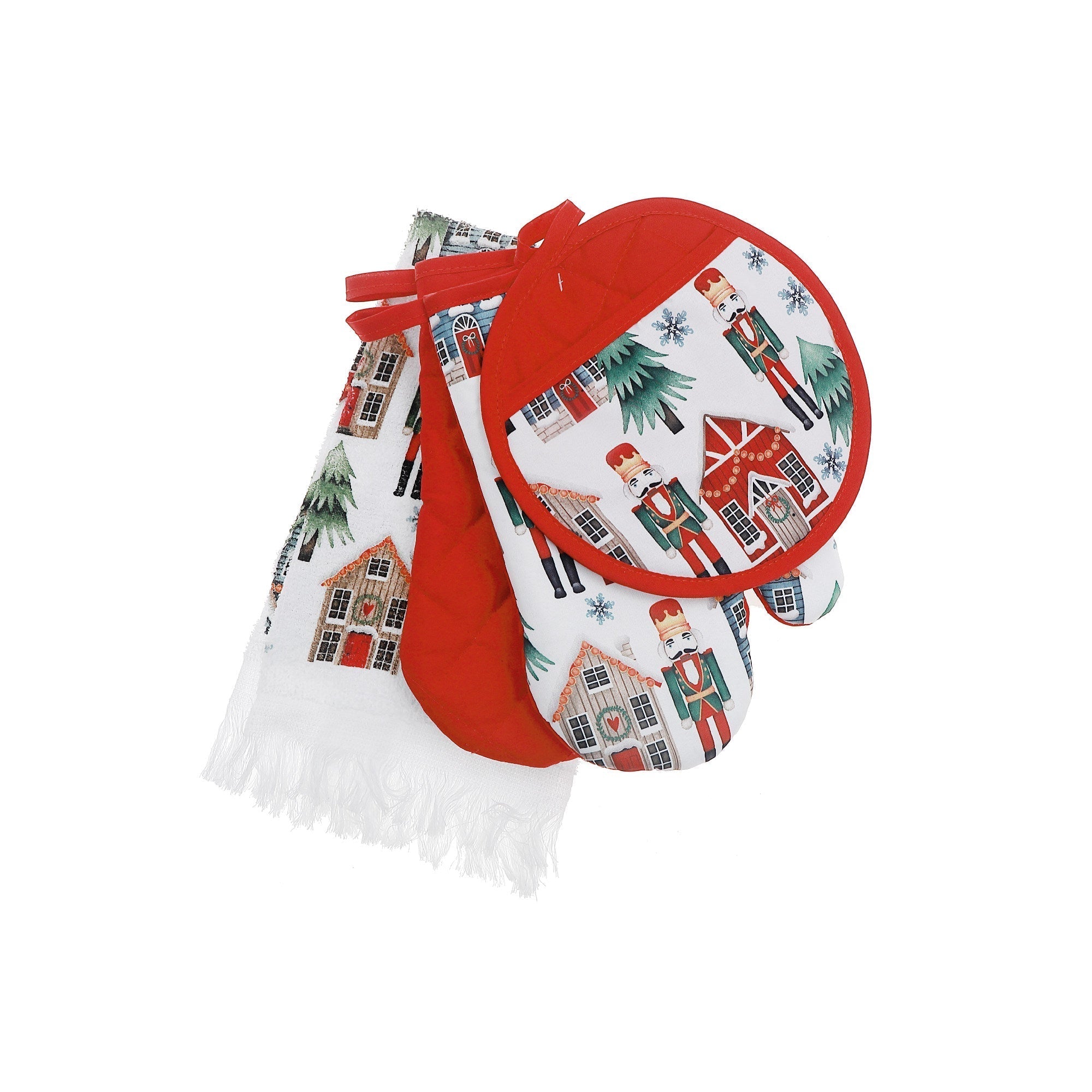 4-Piece Kitchen Set Nutcracker – Christmas Kitchen Linens, Holiday Cooking & Baking Accessory, Festive Table Decor