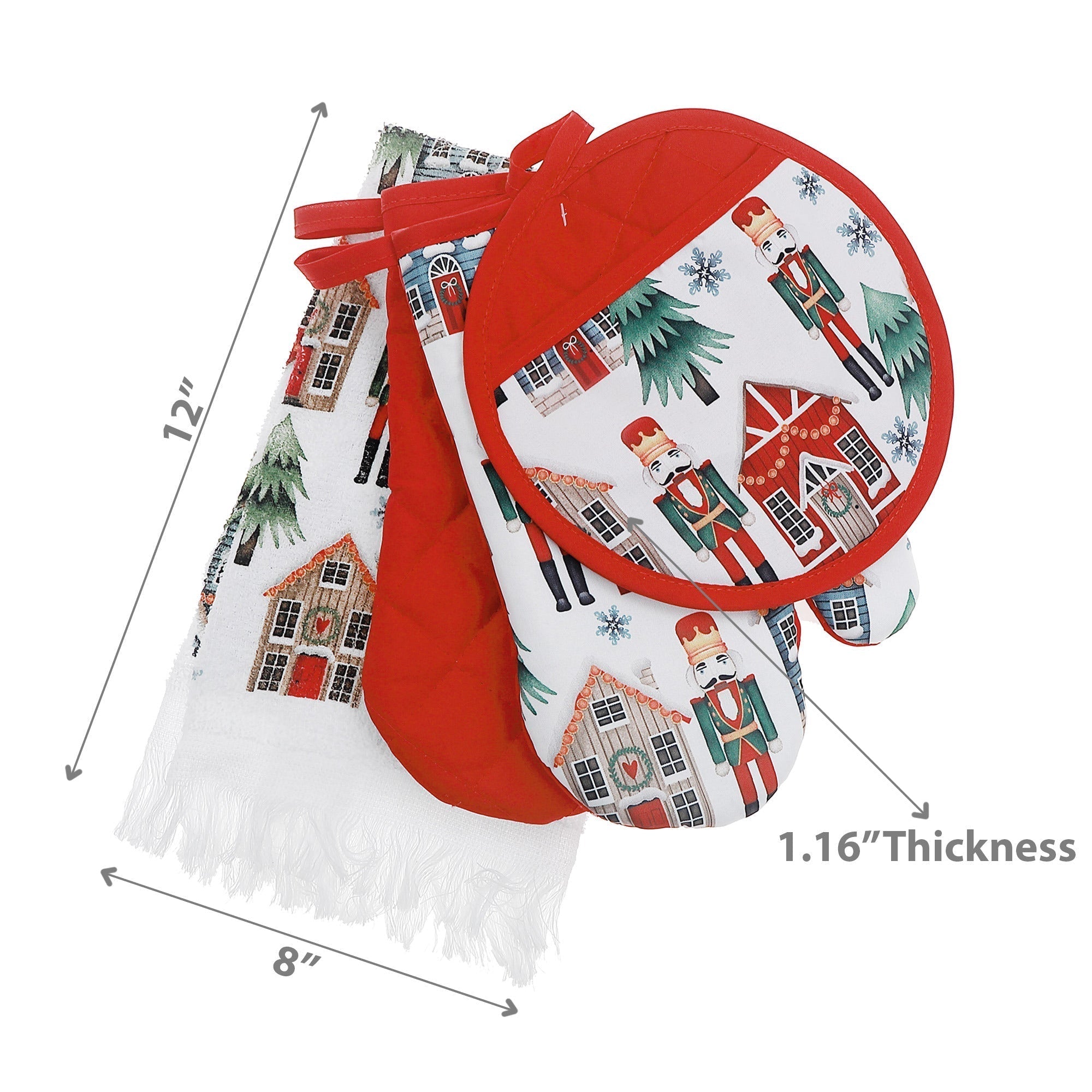 4-Piece Kitchen Set Nutcracker – Christmas Kitchen Linens, Holiday Cooking & Baking Accessory, Festive Table Decor