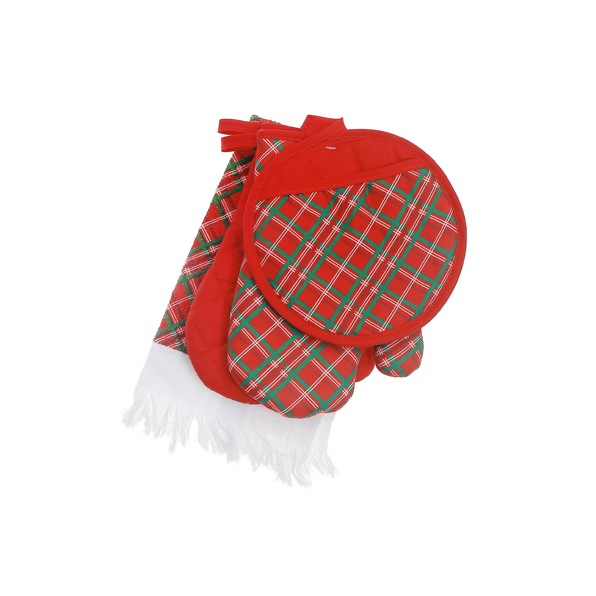 4-Piece Kitchen Set Plaid Pattern – Christmas Kitchen Linens, Holiday Cooking & Baking Accessory, Festive Table Decor