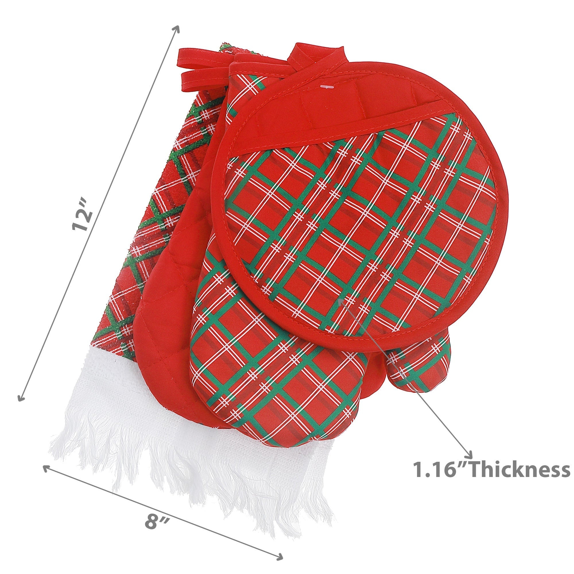 4-Piece Kitchen Set Plaid Pattern – Christmas Kitchen Linens, Holiday Cooking & Baking Accessory, Festive Table Decor