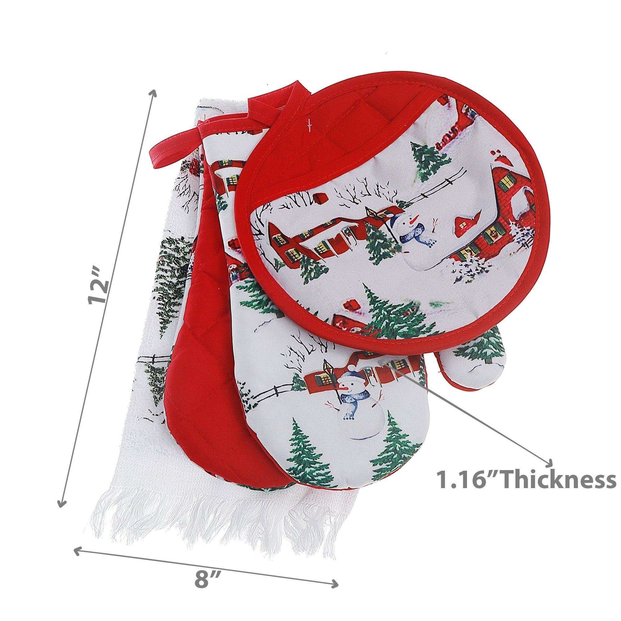 4-Piece Kitchen Set Winter Village – Christmas Kitchen Linens, Holiday Cooking & Baking Accessory, Festive Table Decor