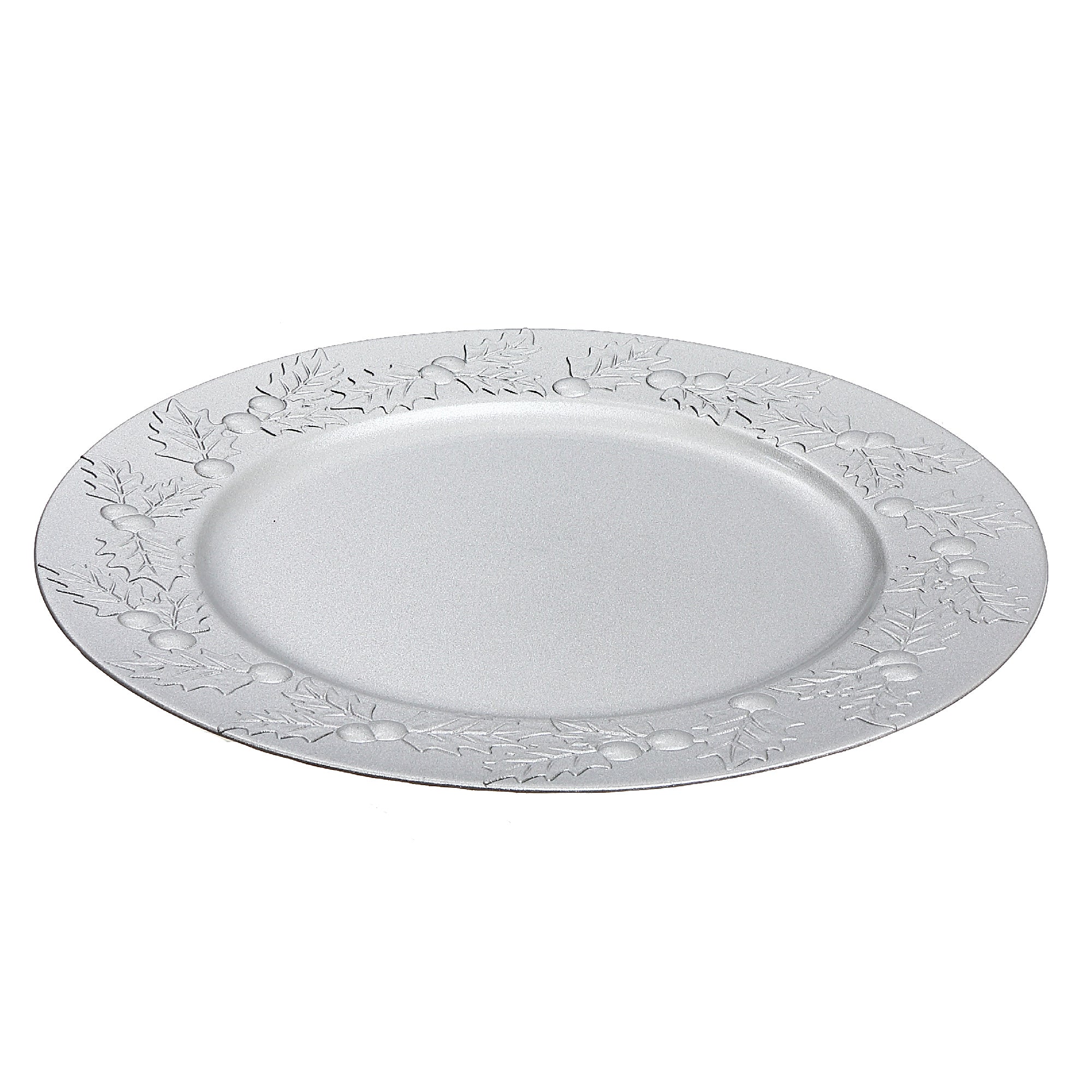13 Inch Charger Plate Hollyberries Silver Decorative Dining Charger - Set of 6