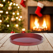 Round Red Serving Tray with Handle – Christmas Party, Holiday Entertaining, Festive Tableware, Seasonal Decor
