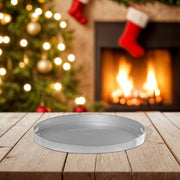 Round Silver Serving Tray with Handle – Holiday Party, Christmas Table Decor, Entertaining Platter, Seasonal Tray