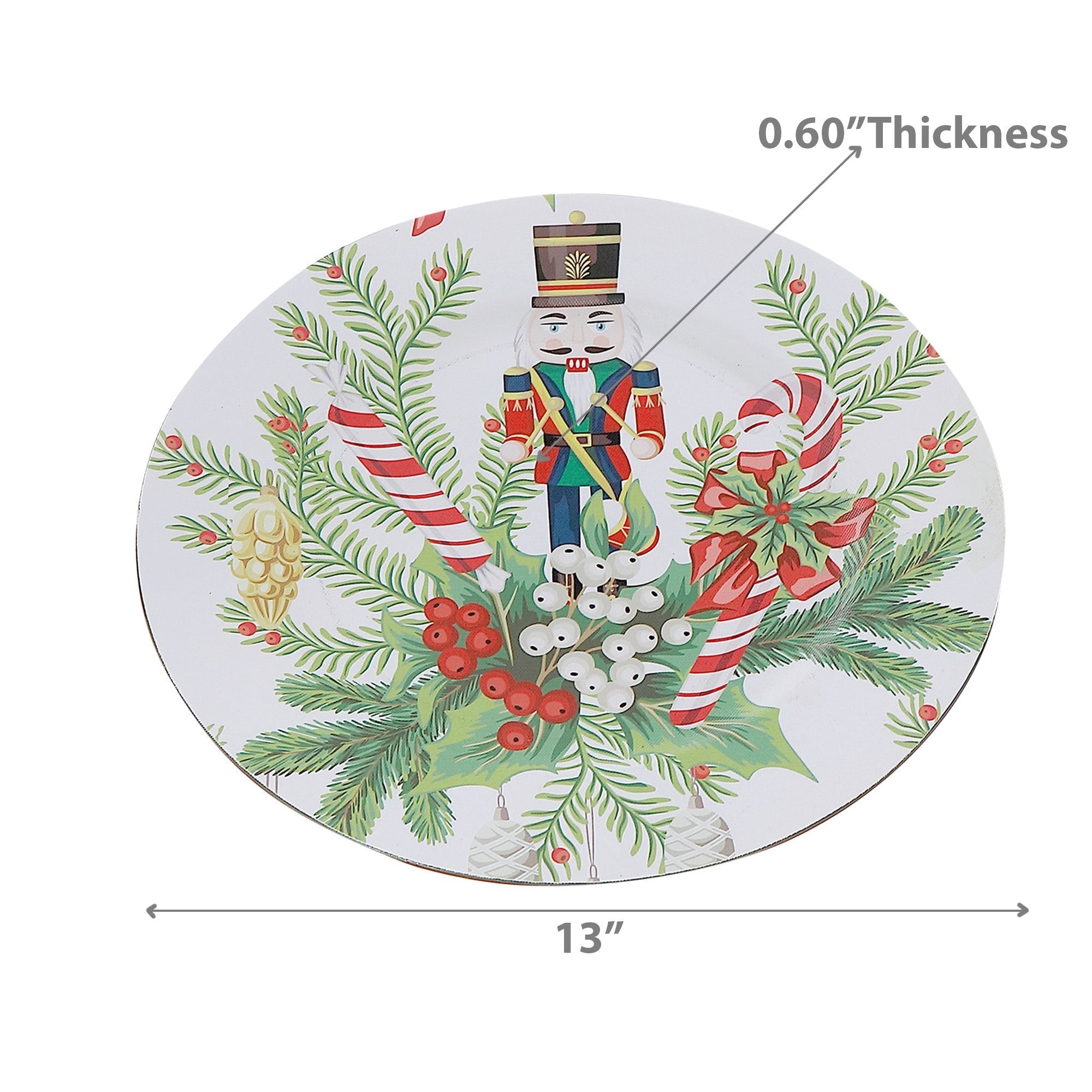 Printed Metal Charger Plate Set of 12 Nutcracker 13" – Christmas Tableware, Holiday Dinner Plates