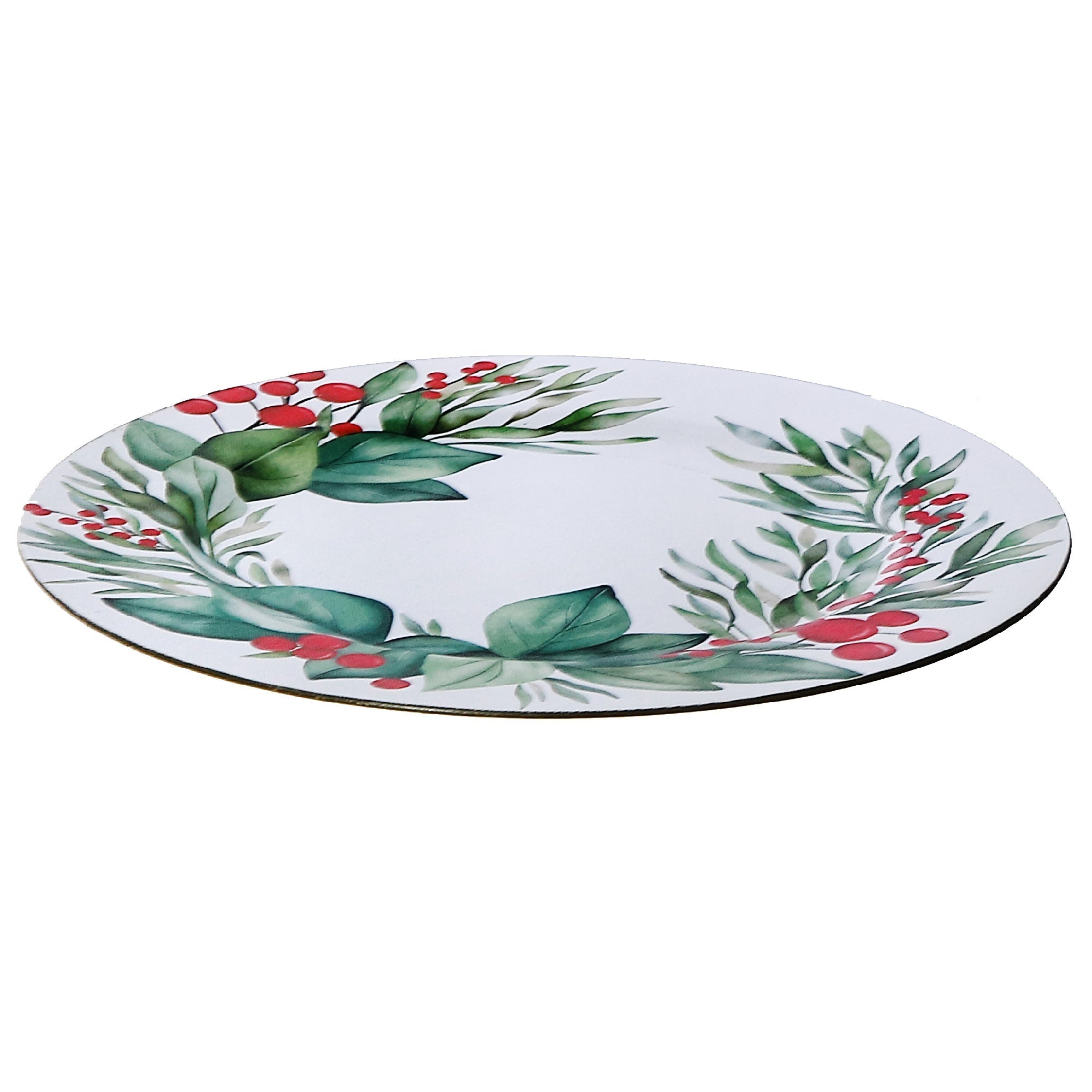 Printed Metal Charger Plate Set of 12 Wreath 13" – Holiday Tableware, Christmas Dinnerware