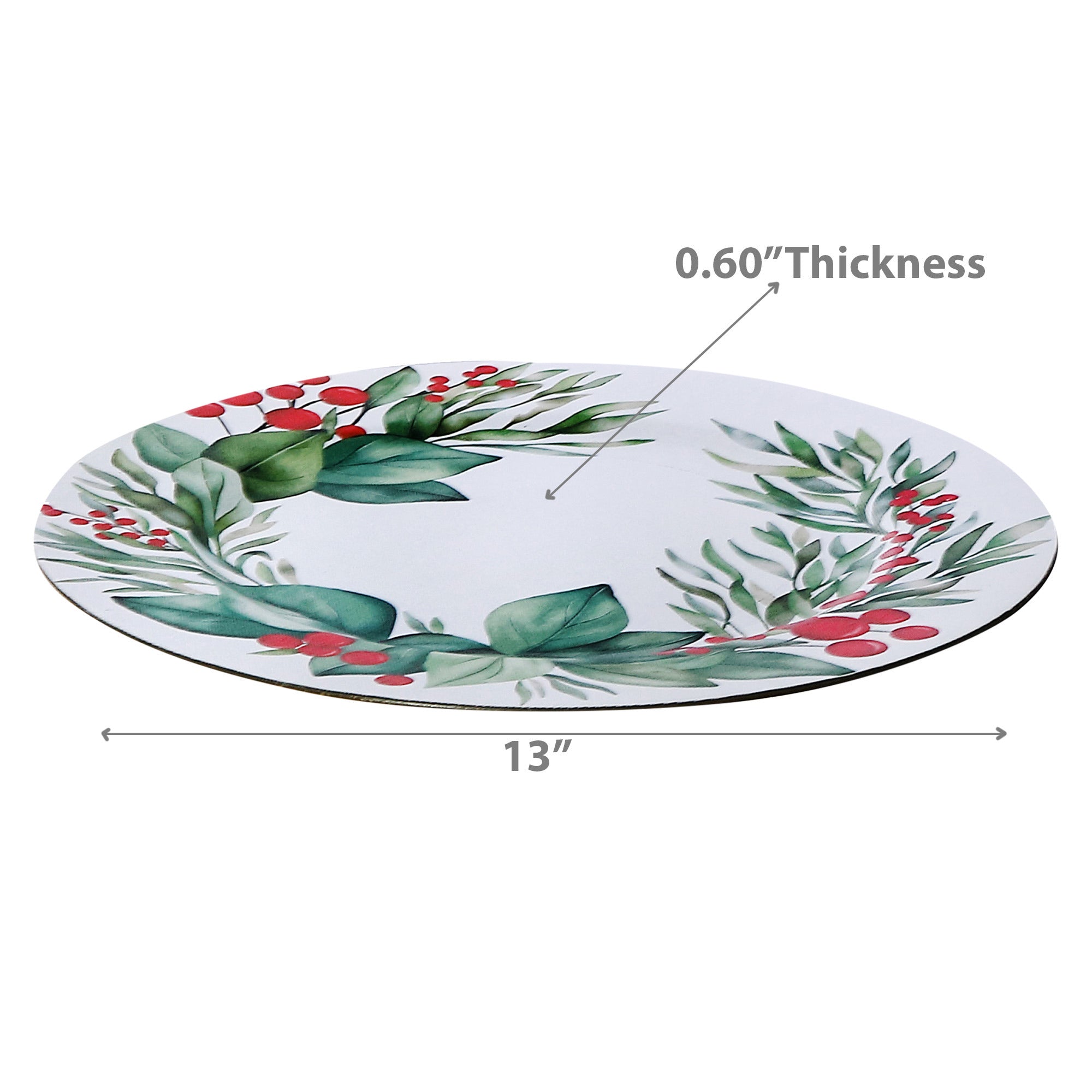Printed Metal Charger Plate Set of 12 Wreath 13" – Holiday Tableware, Christmas Dinnerware