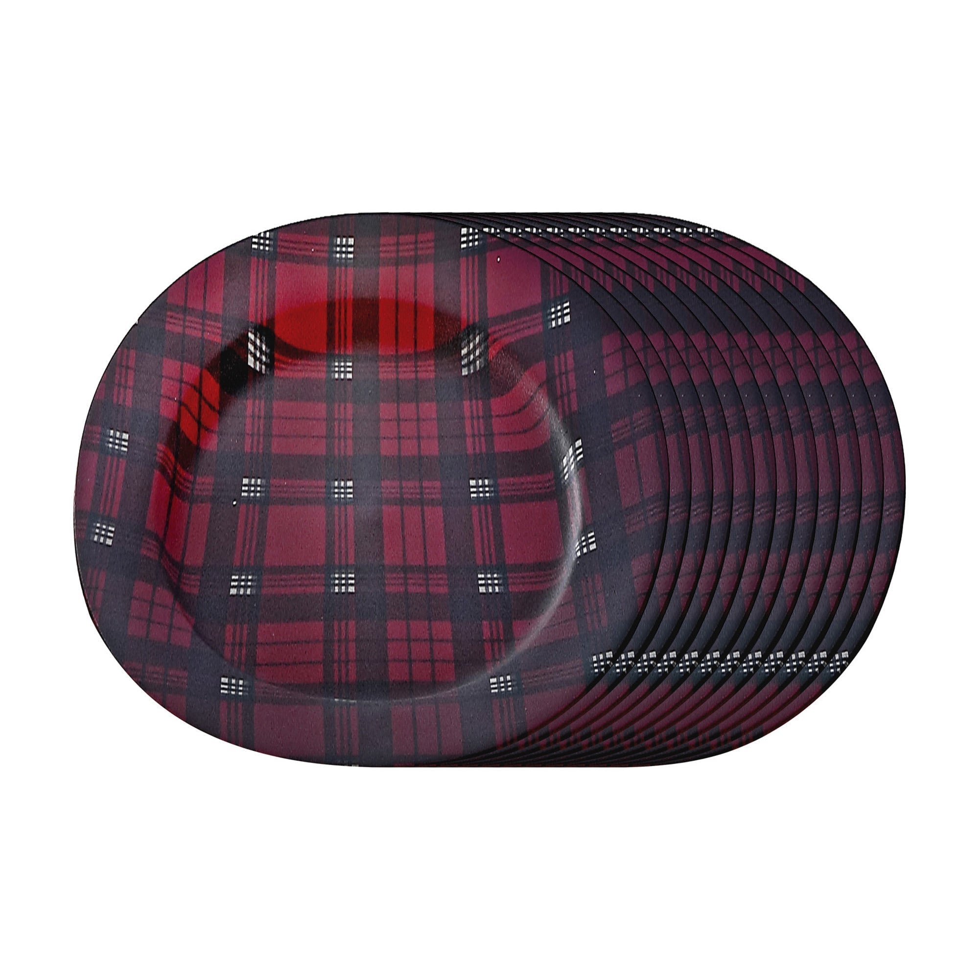 Printed Metal Charger Plate Set of 12 Red Plaid 13" – Christmas Tableware, Holiday Plates