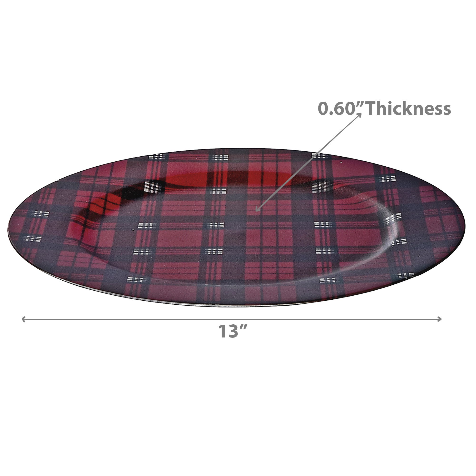 Printed Metal Charger Plate Set of 12 Red Plaid 13" – Christmas Tableware, Holiday Plates