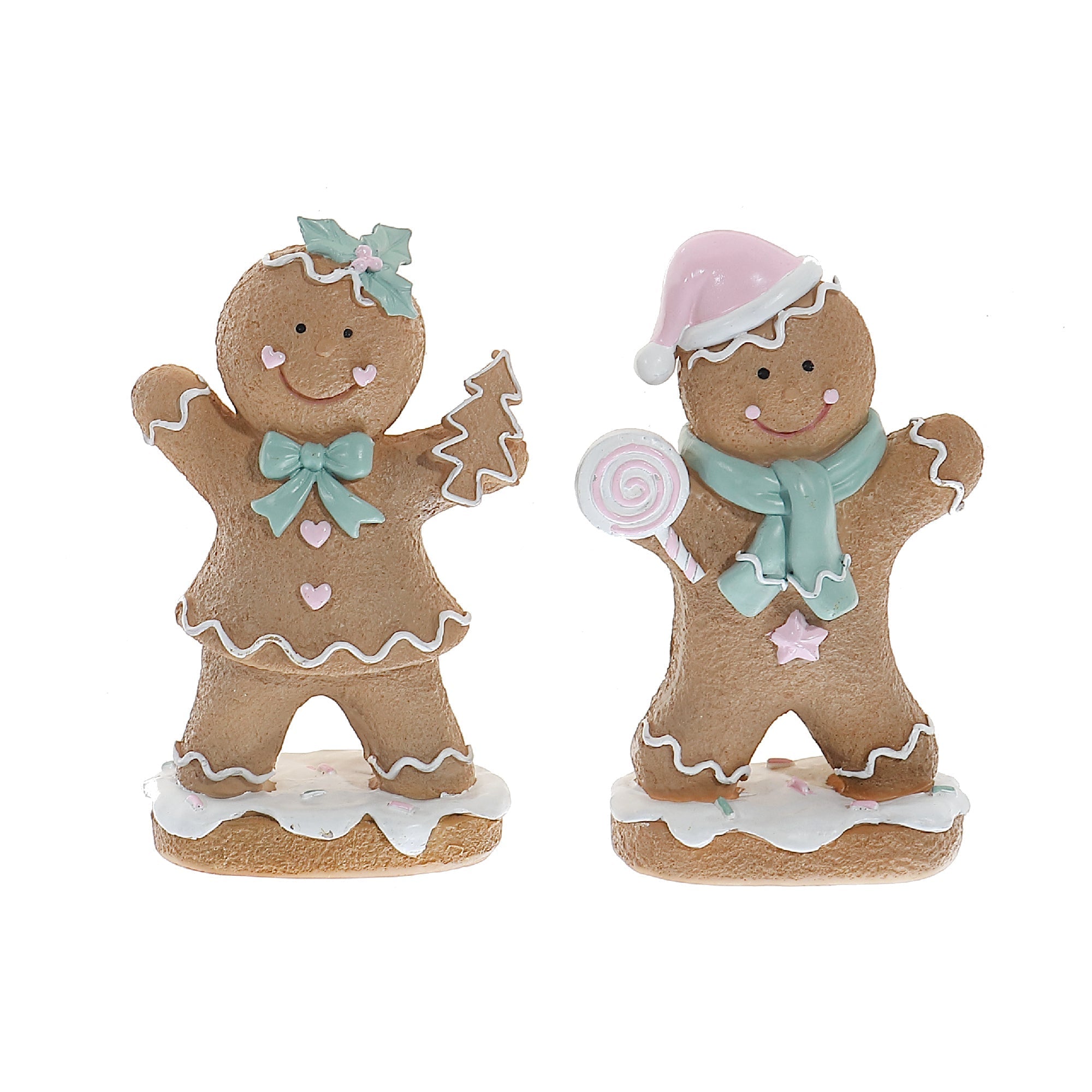 6" Polyresin Gingerbread Figurine Set of 2 – Christmas Holiday Decoration