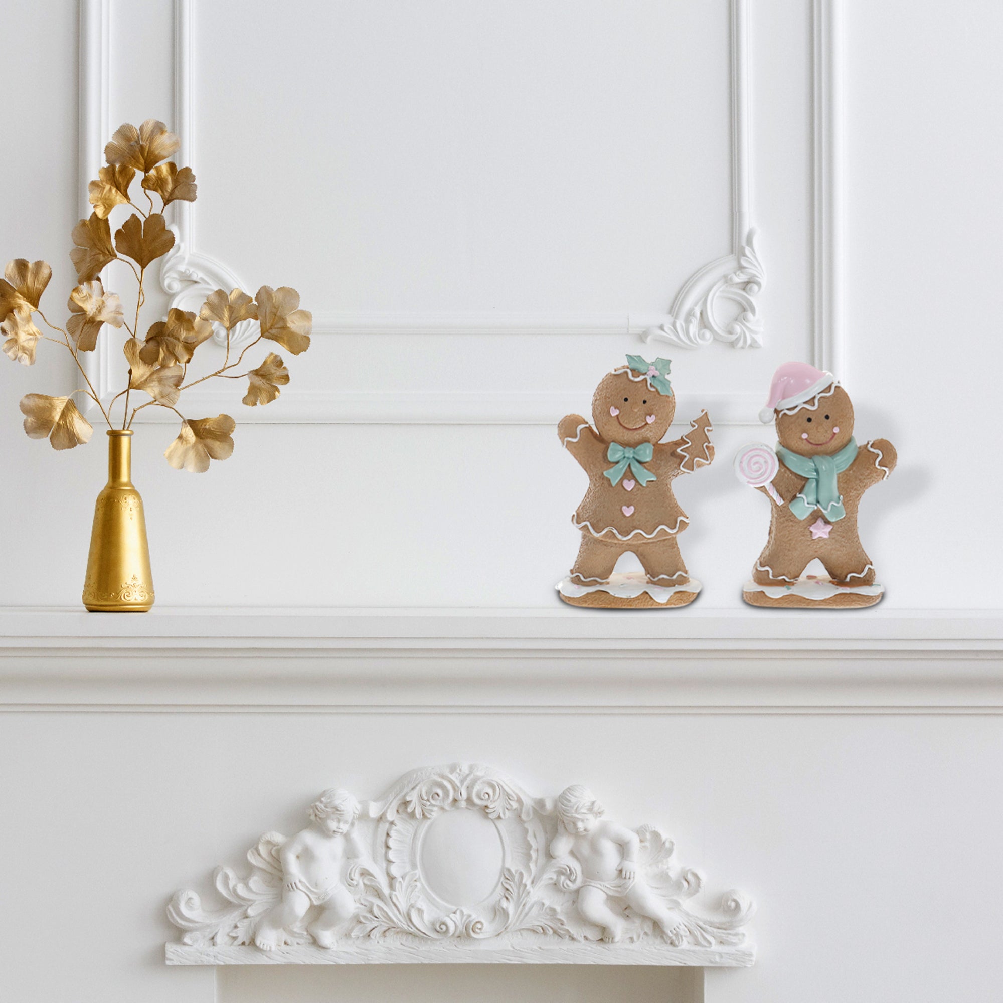 6" Polyresin Gingerbread Figurine Set of 2 – Christmas Holiday Decoration