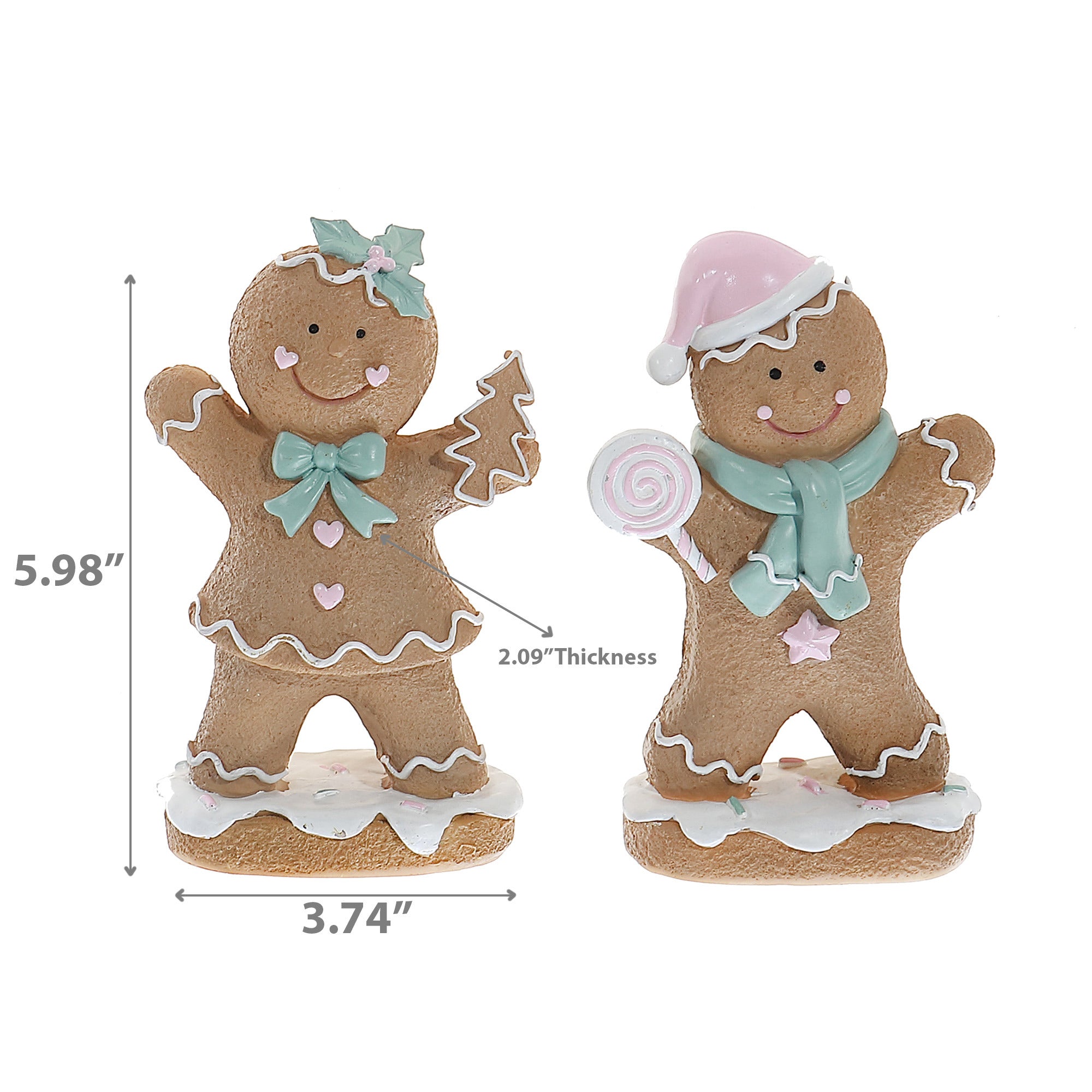 6" Polyresin Gingerbread Figurine Set of 2 – Christmas Holiday Decoration