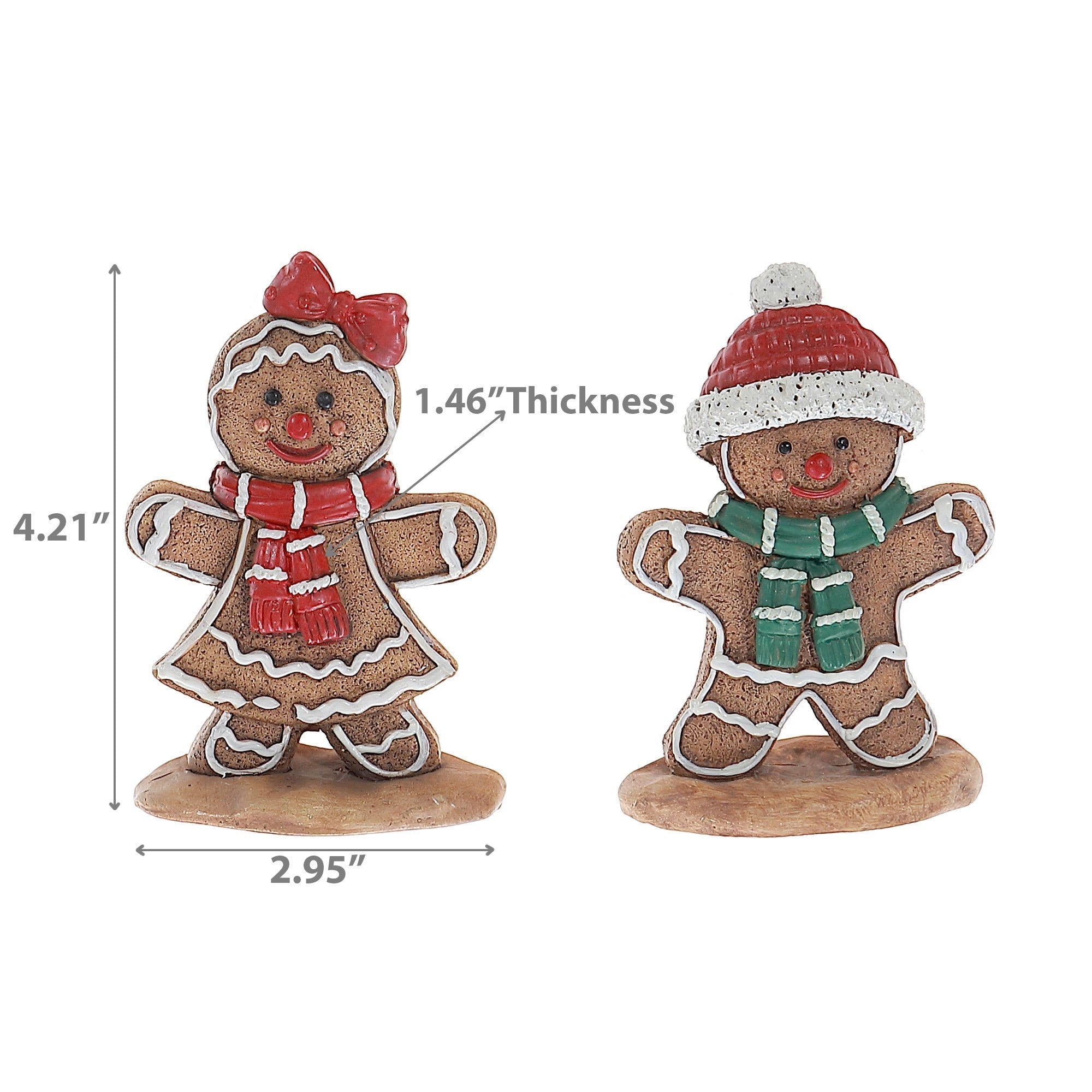 4" Polyresin Gingerbread Figurine Set of 2 – Christmas Holiday Decoration
