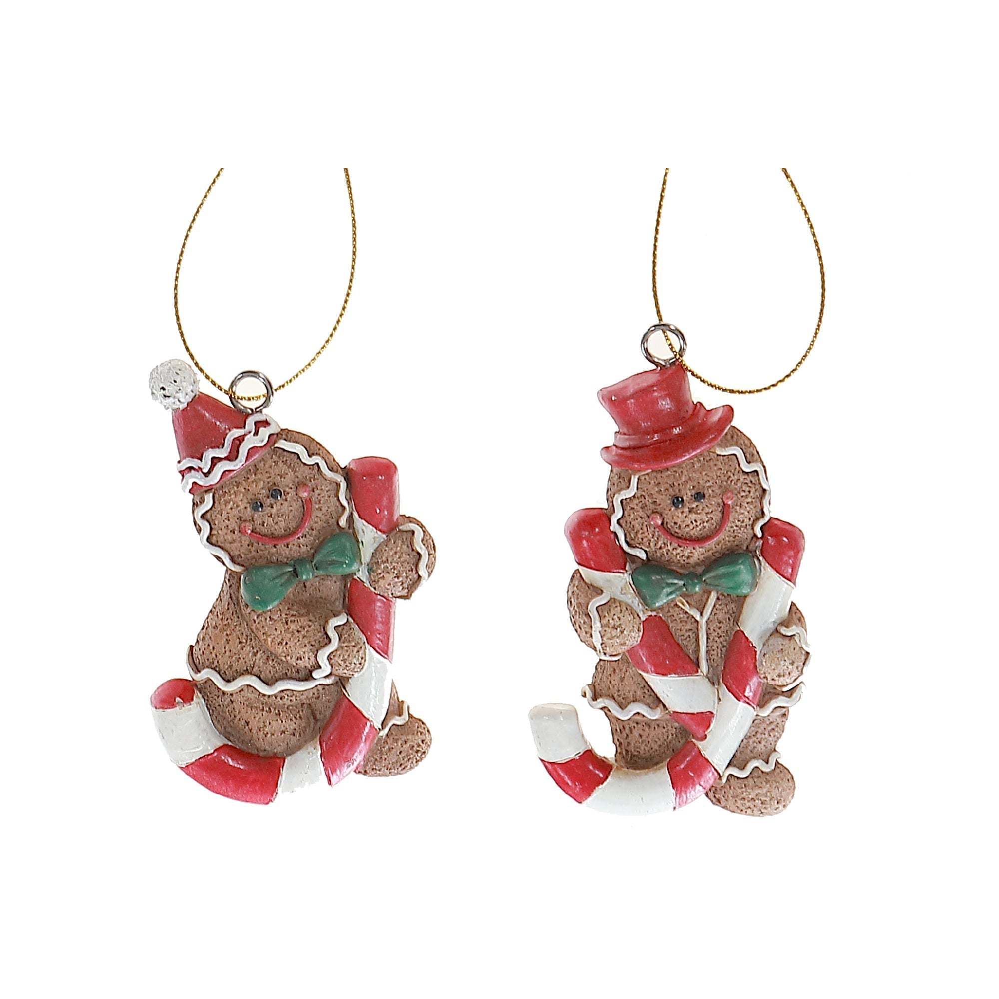 Polyresin Gingerbread Christmas Ornaments, Assorted Holiday Tree Decorations, Festive Resin Hanging Ornaments, Set of 6